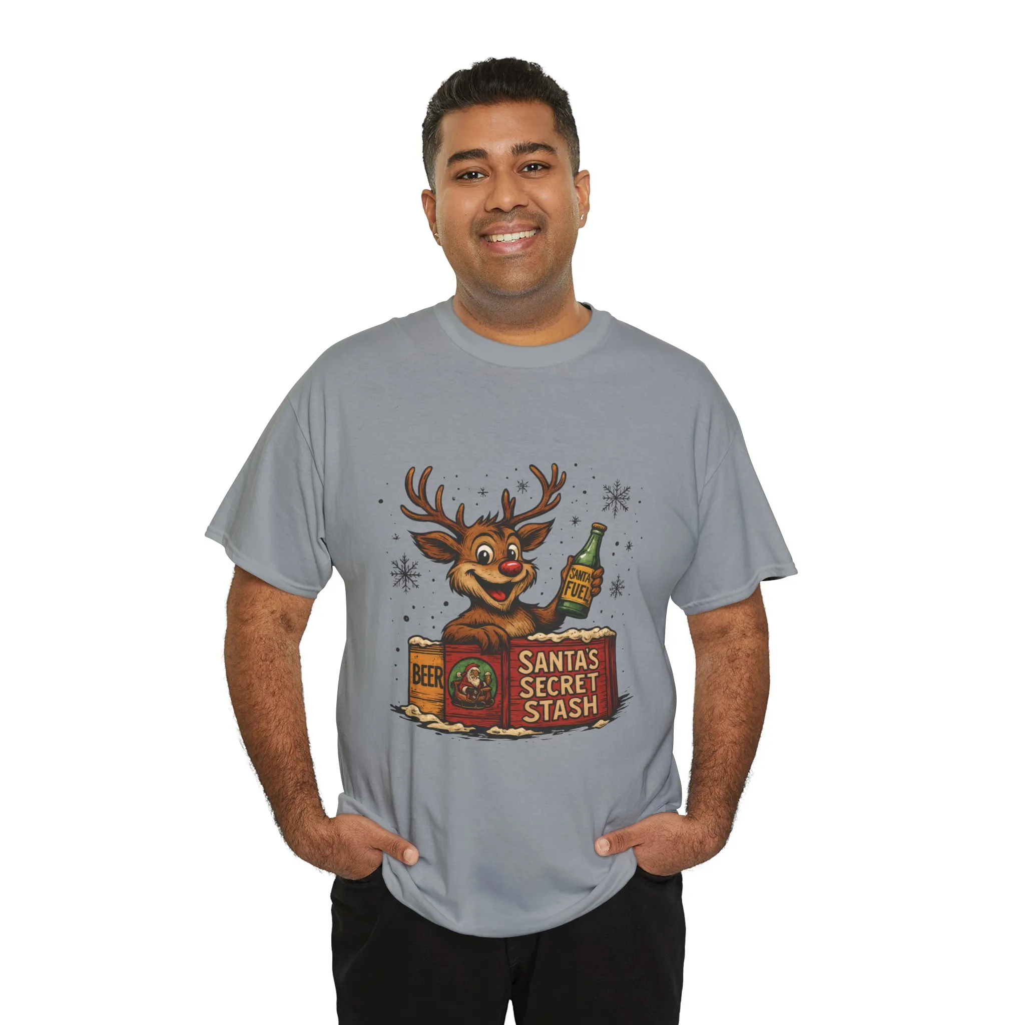 Men's Funny Christmas T-Shirt, Santa's Secret Stash Reindeer Tee - Image 9