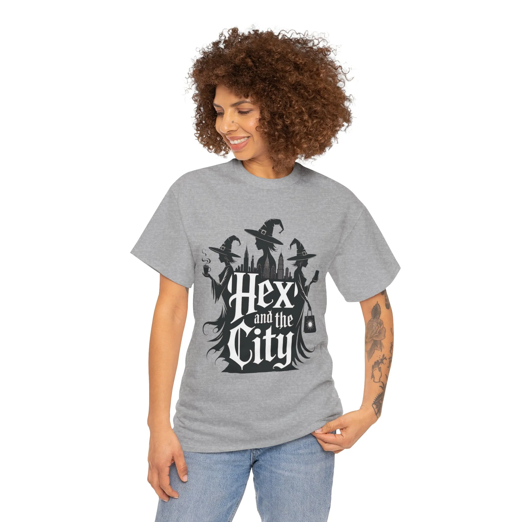 Women's Hex and the City Witch Shirt, Gothic Witches New York Skyline Halloween T-Shirt for Women - Image 5