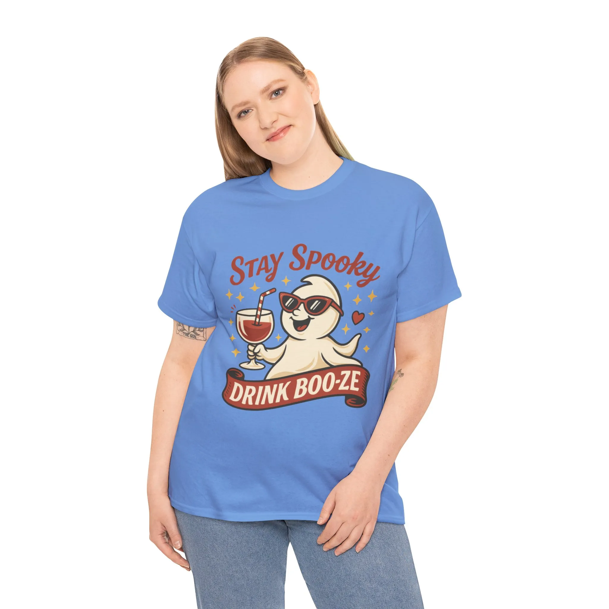 Stay Spooky Drink Boo-ze Women's T-Shirt, Funny Ghost Wine Halloween Party Graphic Tee - Image 12