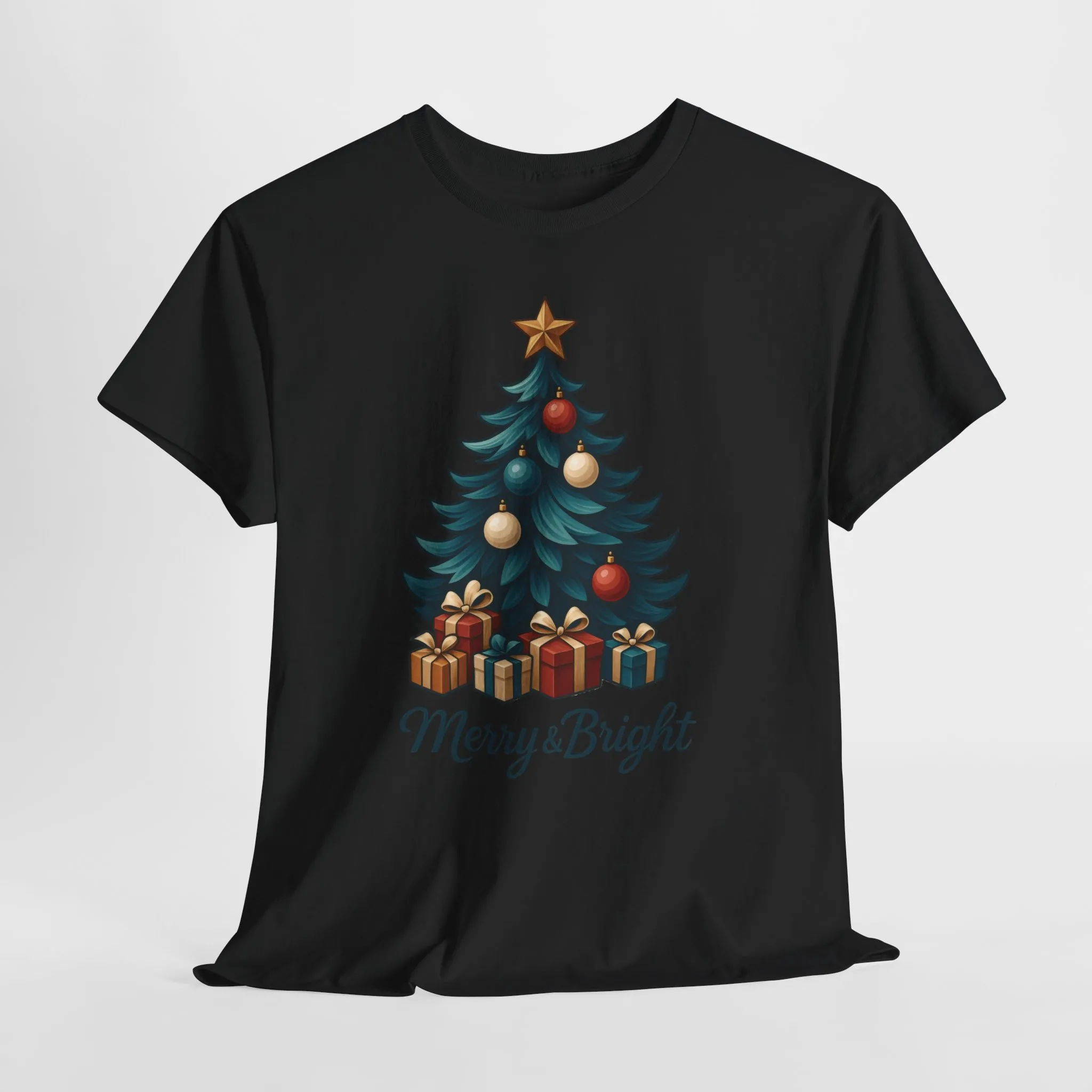 Merry & Bright Christmas T-Shirt, Holiday Tree Gift Tee for Women - Image 5