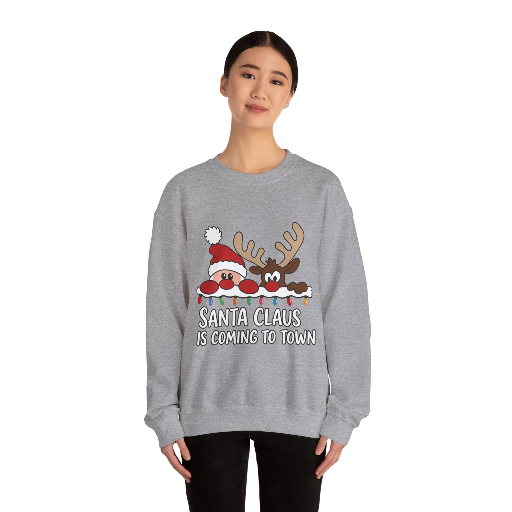 Santa Claus Is Coming to Town Women's Christmas Sweatshirt, Cute Santa - Reindeer Holiday Jumper - Image 8