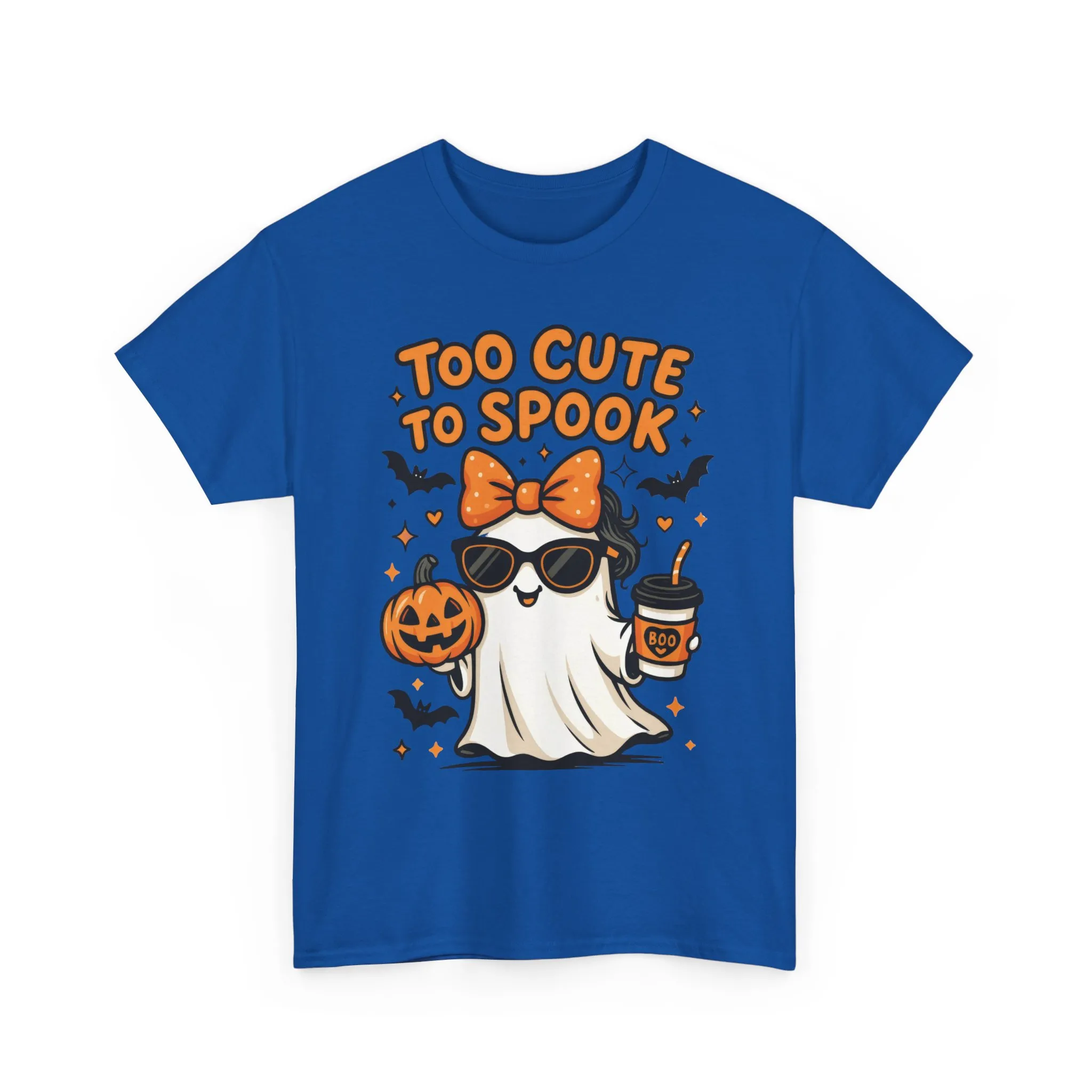 Too Cute To Spook Women's T-Shirt, Cute Ghost Pumpkin Coffee Halloween Graphic Tee - Image 16