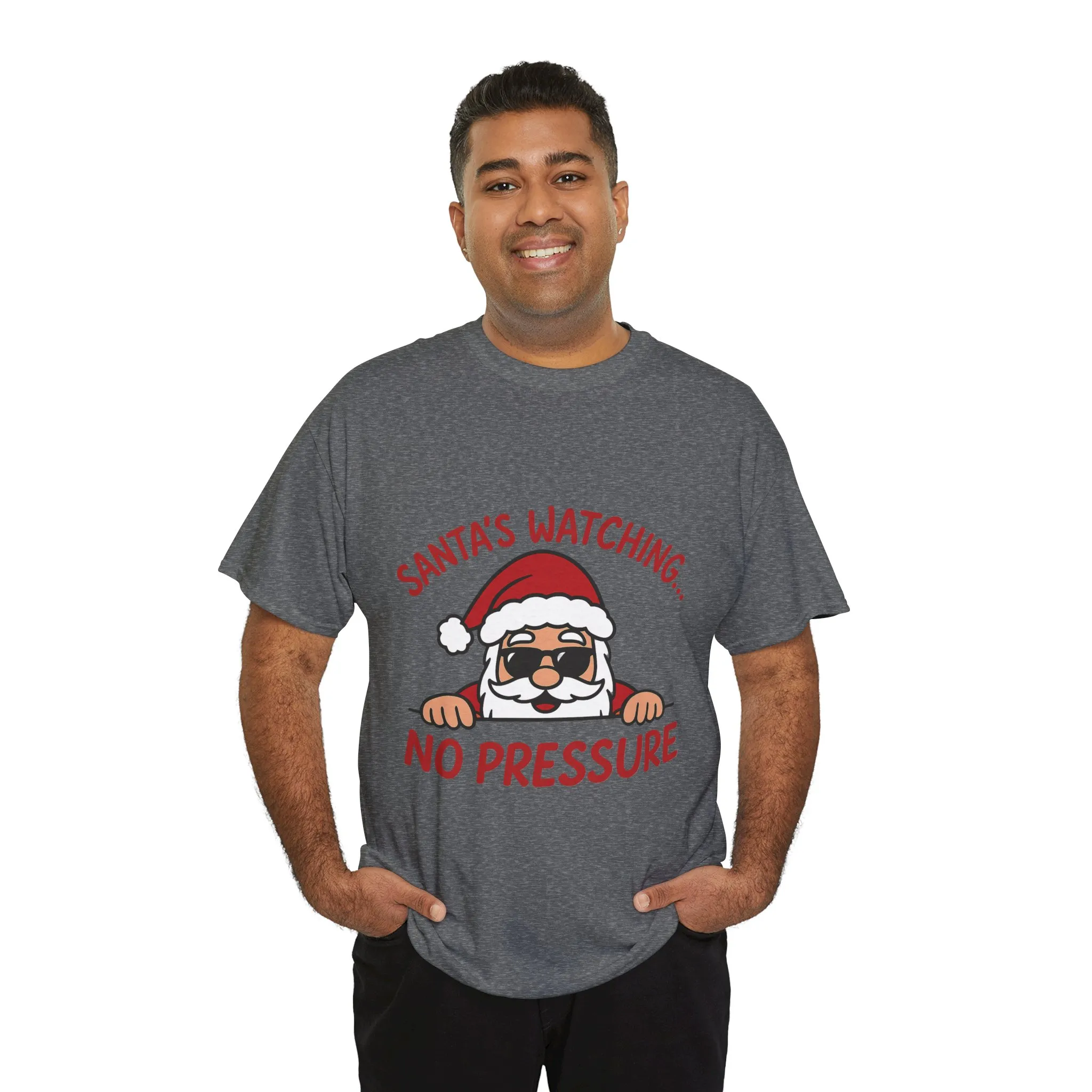 Santa's Watching No Pressure Men's Christmas T-Shirt, Funny Holiday Tee - Image 12