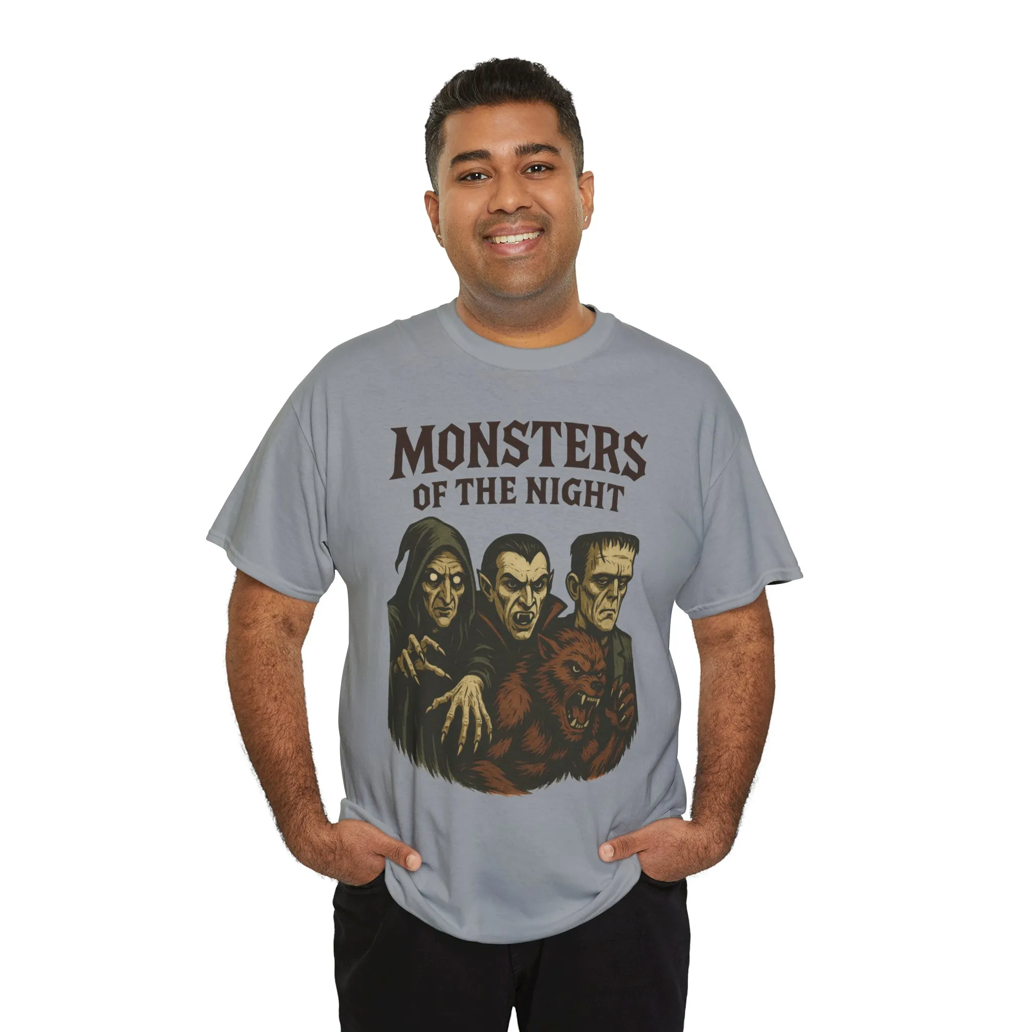 Monsters of the Night Men's T-Shirt, Classic Horror Movie Monsters Graphic Tee, Halloween Shirt - Image 3