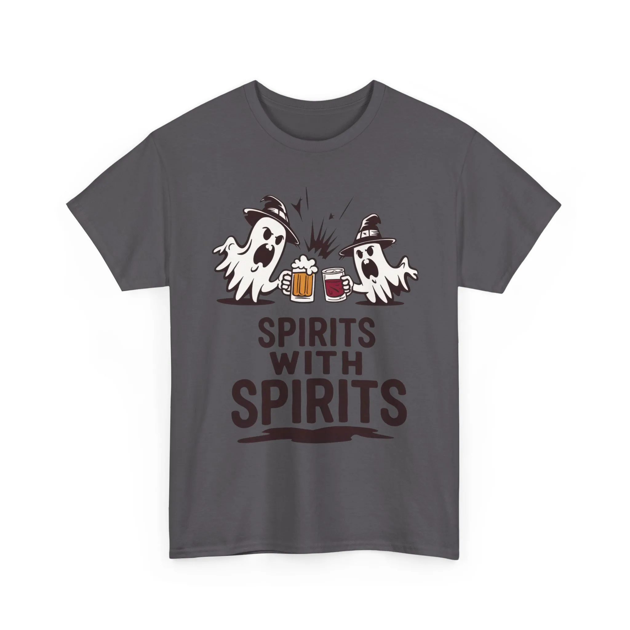 Spirits With Spirits Men's T-Shirt, Funny Ghost Drinking Halloween Party Graphic Tee - Image 22