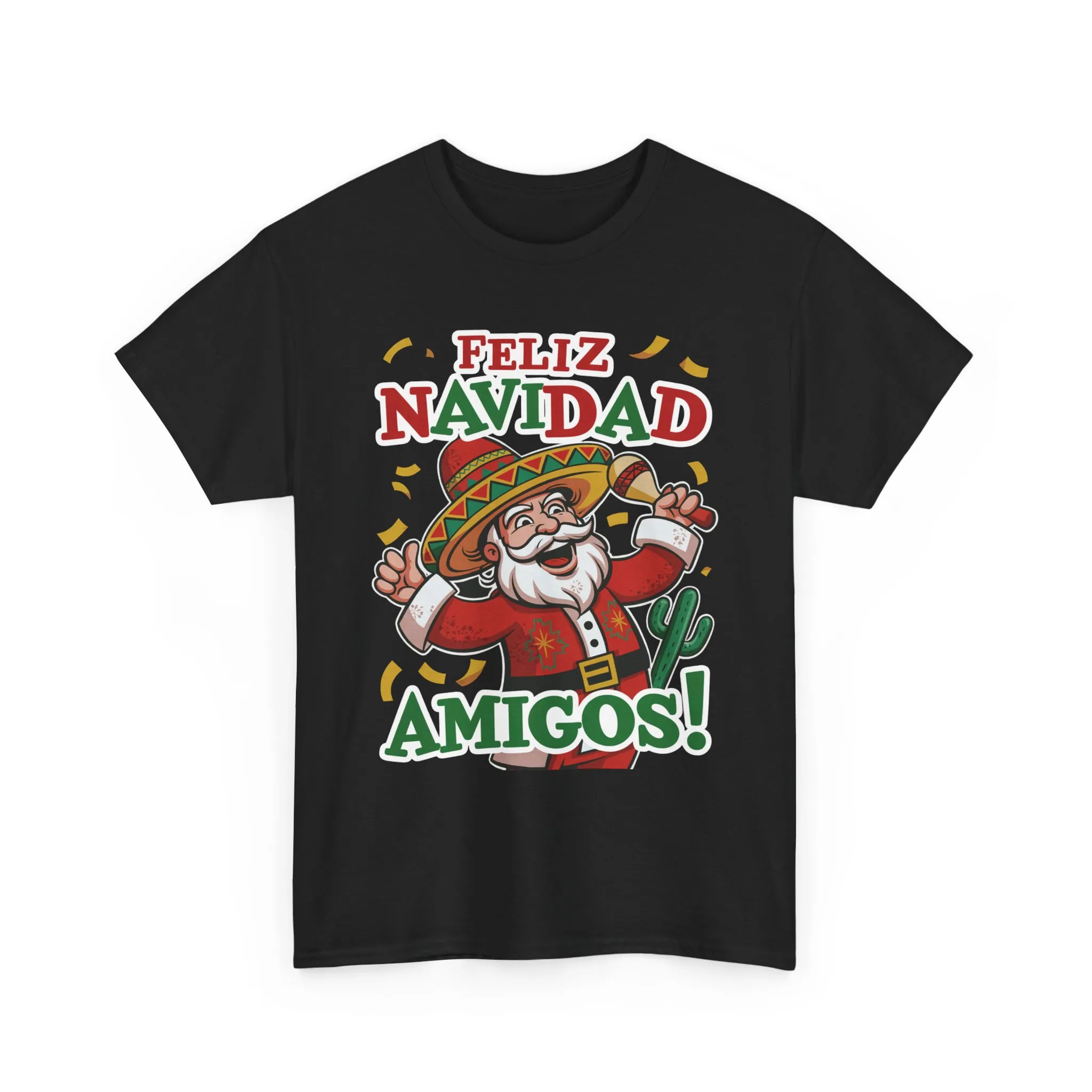 Feliz Navidad Amigos! Funny Mexican Santa Christmas T-Shirt, Latin Holiday Tee, Sombrero Santa Fiesta Shirt - Image 4