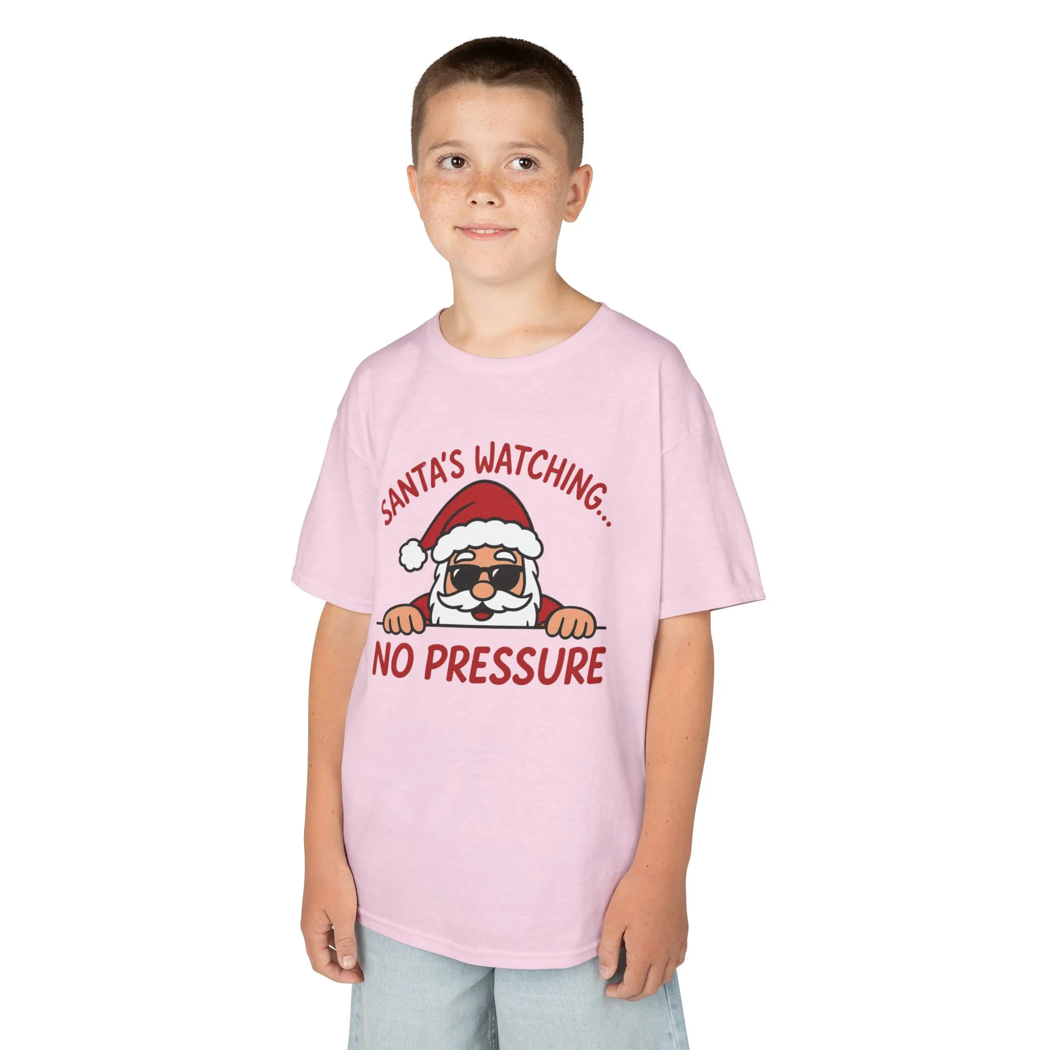 Santa's Watching No Pressure Kids Christmas T-Shirt, Funny Holiday Tee for Youth - Image 21