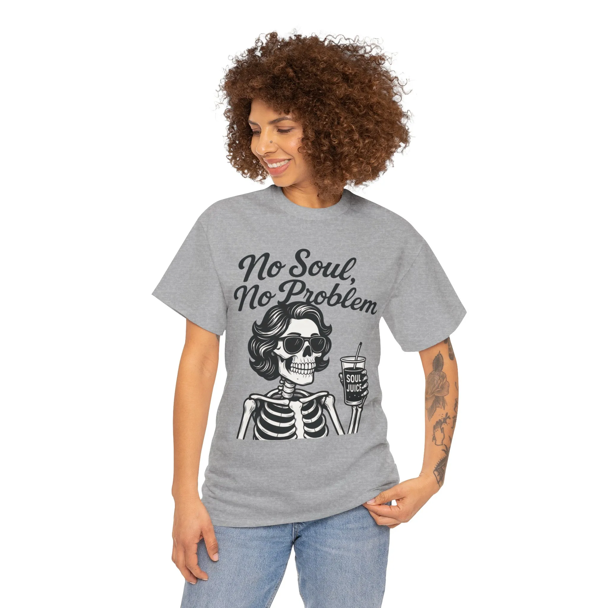No Soul No Problem Skeleton T-Shirt for Women, Funny Gothic Skull Tee, Dark Humor Halloween Shirt, Spooky Retro Skeleton Top - Image 8