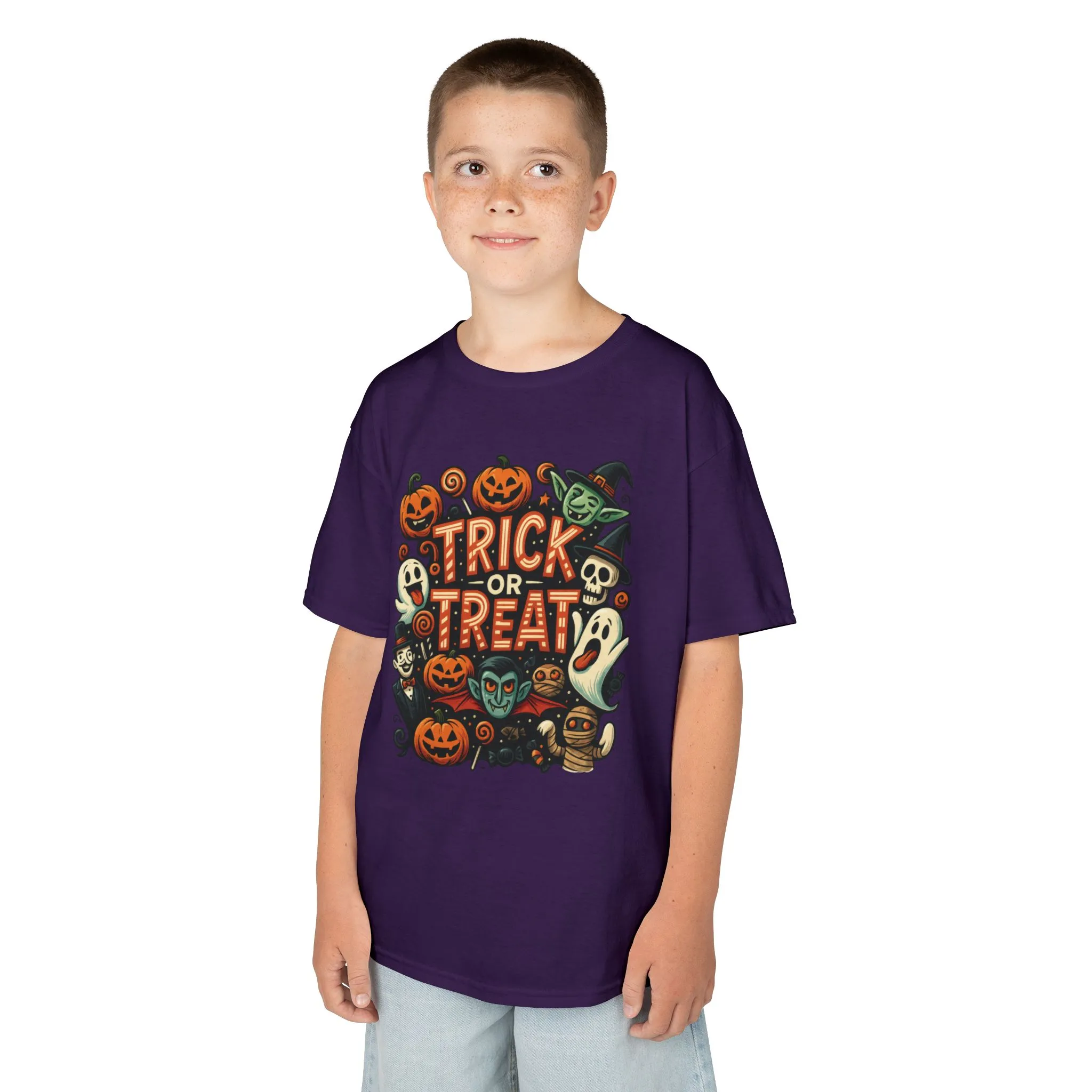 Kids Trick or Treat T-Shirt, Halloween Graphic Tee with Pumpkins, Ghosts & Vampires, Fun Spooky Shirt for Children - Image 24