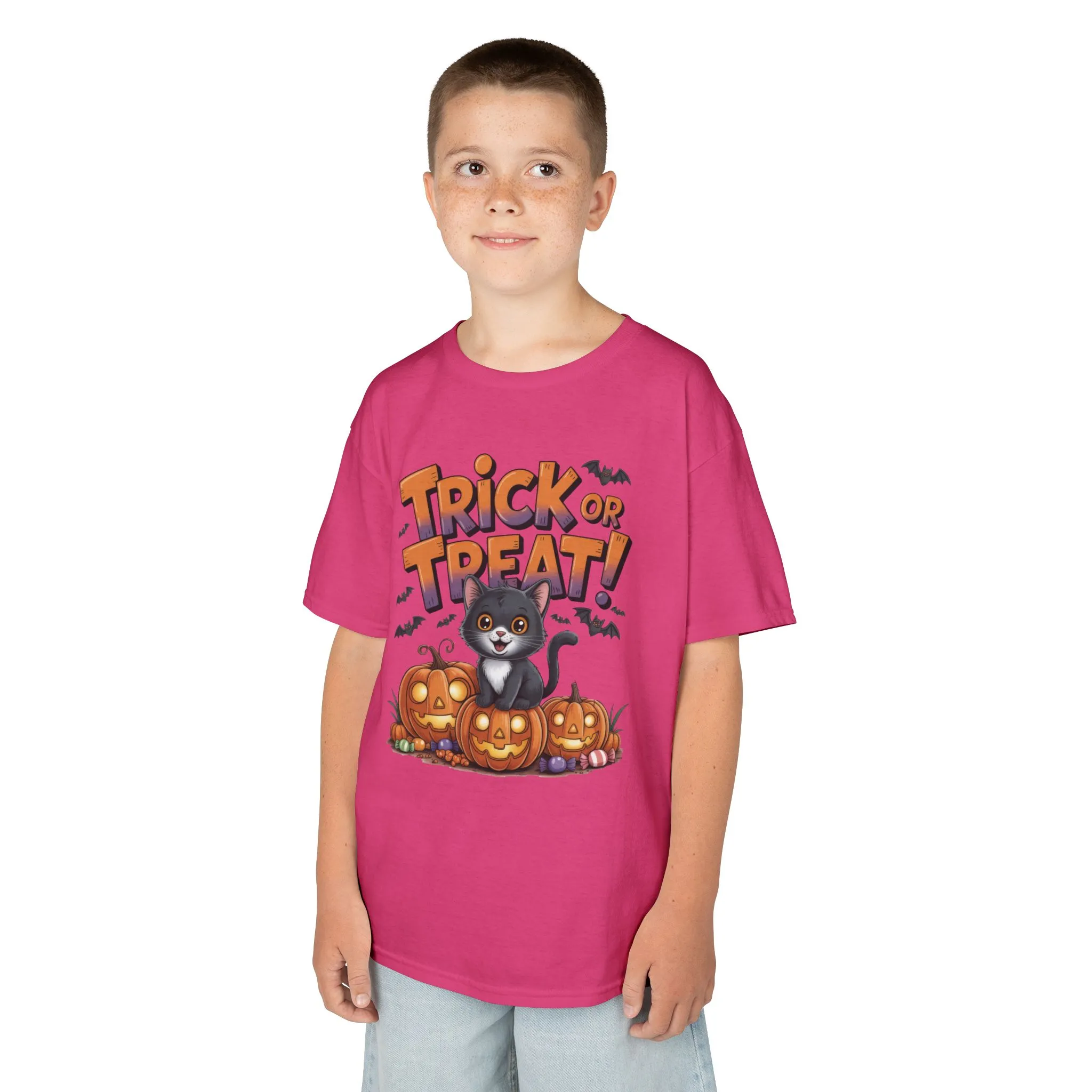 Girls Cute Black Cat Trick or Treat Halloween T-Shirt, Funny Pumpkin Cat Tee, Spooky Fall Shirt for Kids, Matching Family Halloween Shirts - Image 24