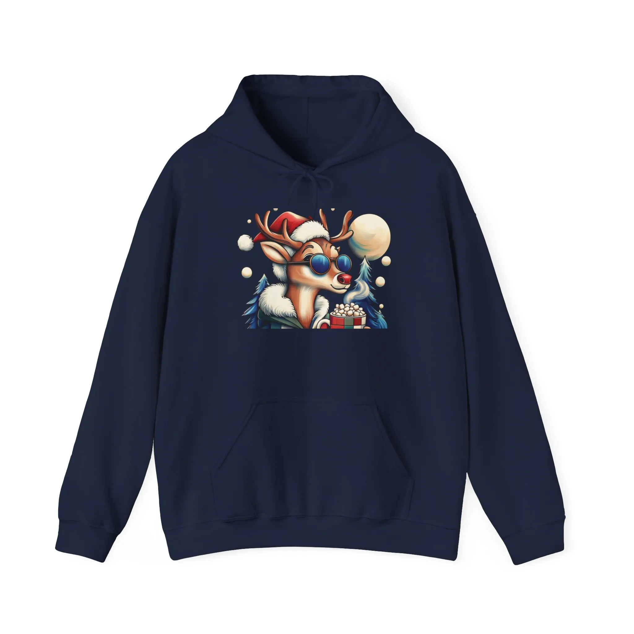 Cool Reindeer Christmas Hoodie, Funny Holiday Hot Cocoa Pullover for Men - Image 2