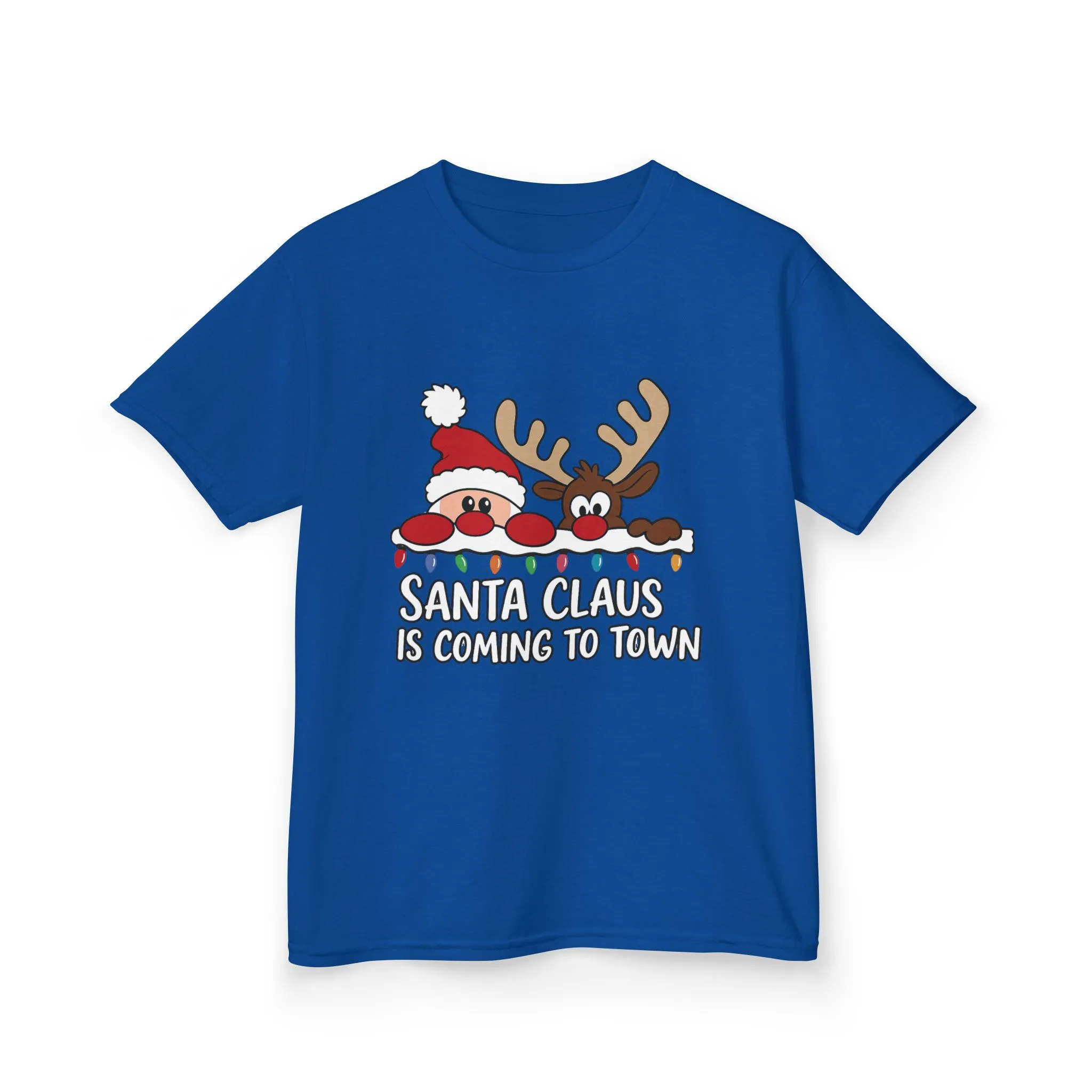 Santa Claus Is Coming to Town Kids Christmas T-Shirt, Cute Reindeer - Santa Holiday Tee - Image 11