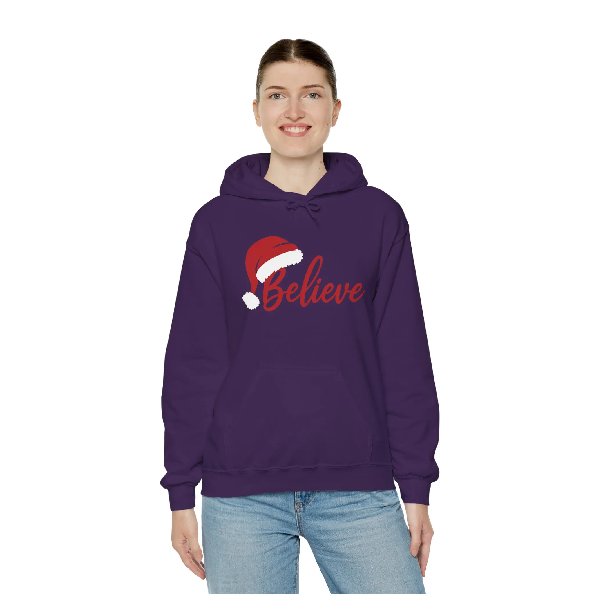 Believe Christmas Women's Hoodie, Minimal Santa Hat Holiday Sweatshirt for Women - Image 32