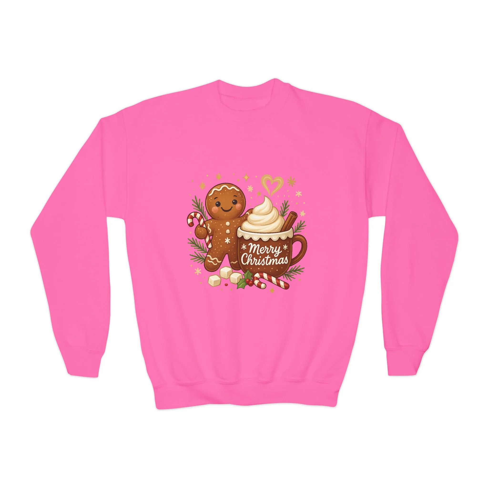 Gingerbread - Hot Cocoa Christmas Sweatshirt for Girls, Cozy Holiday Jumper, Youth Crewneck Sweatshirt - Image 13