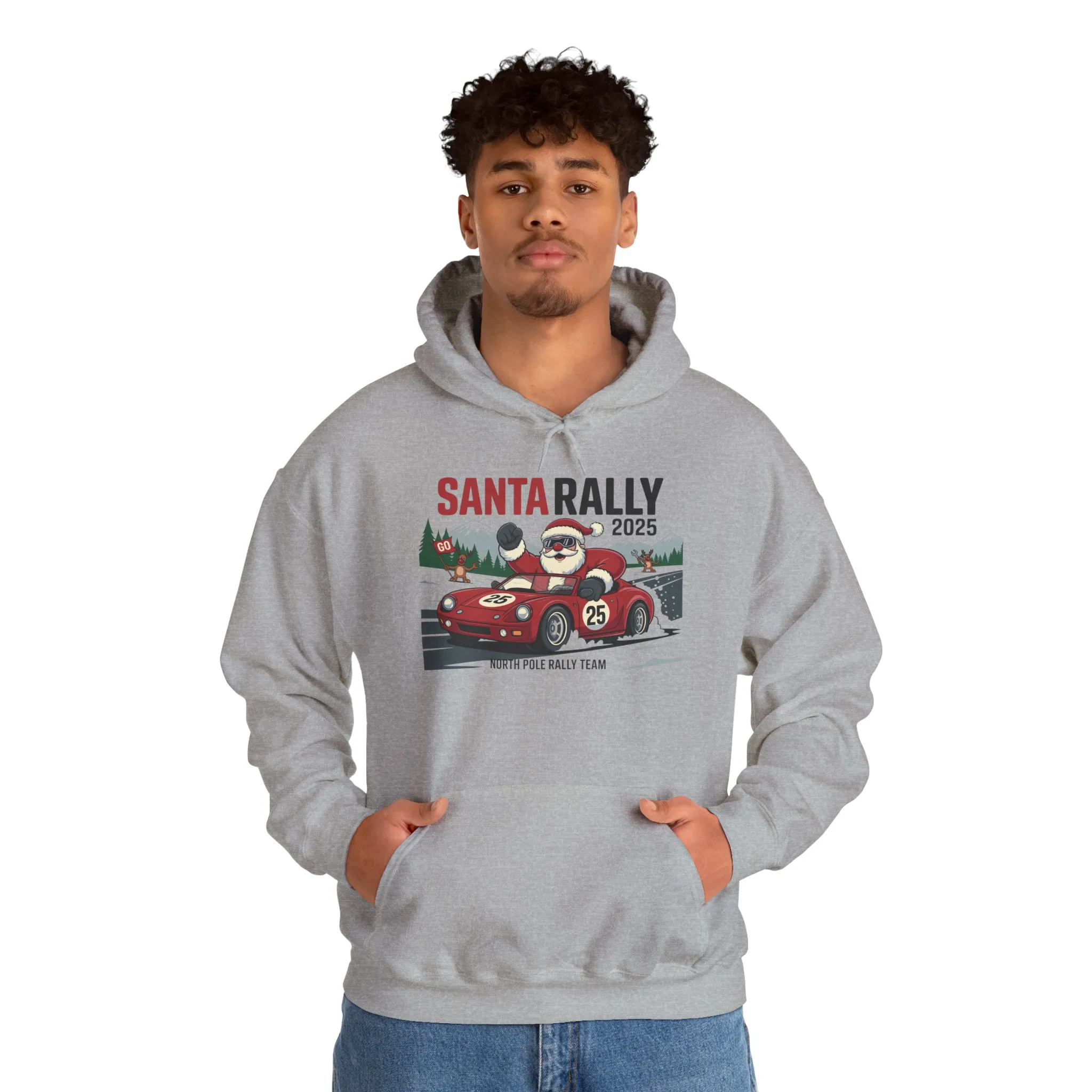 Santa Rally 2025 Christmas Sweatshirt, Funny Santa Racing Hoodie for Men, North Pole Rally Team Holiday Jumper - Image 15