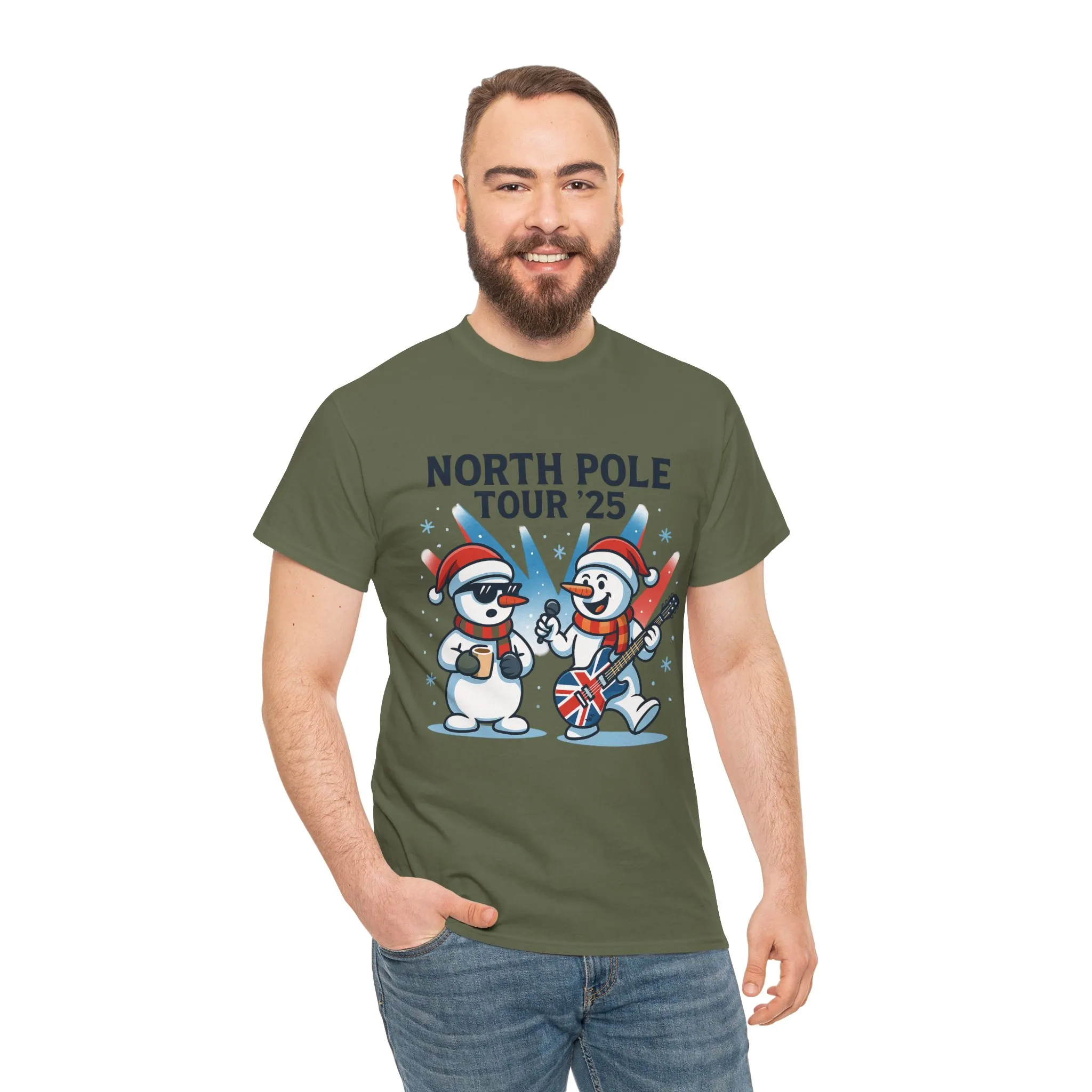 North Pole Tour 25 Men's Christmas T-Shirt, Funny Rock Music Holiday Tee - Image 8