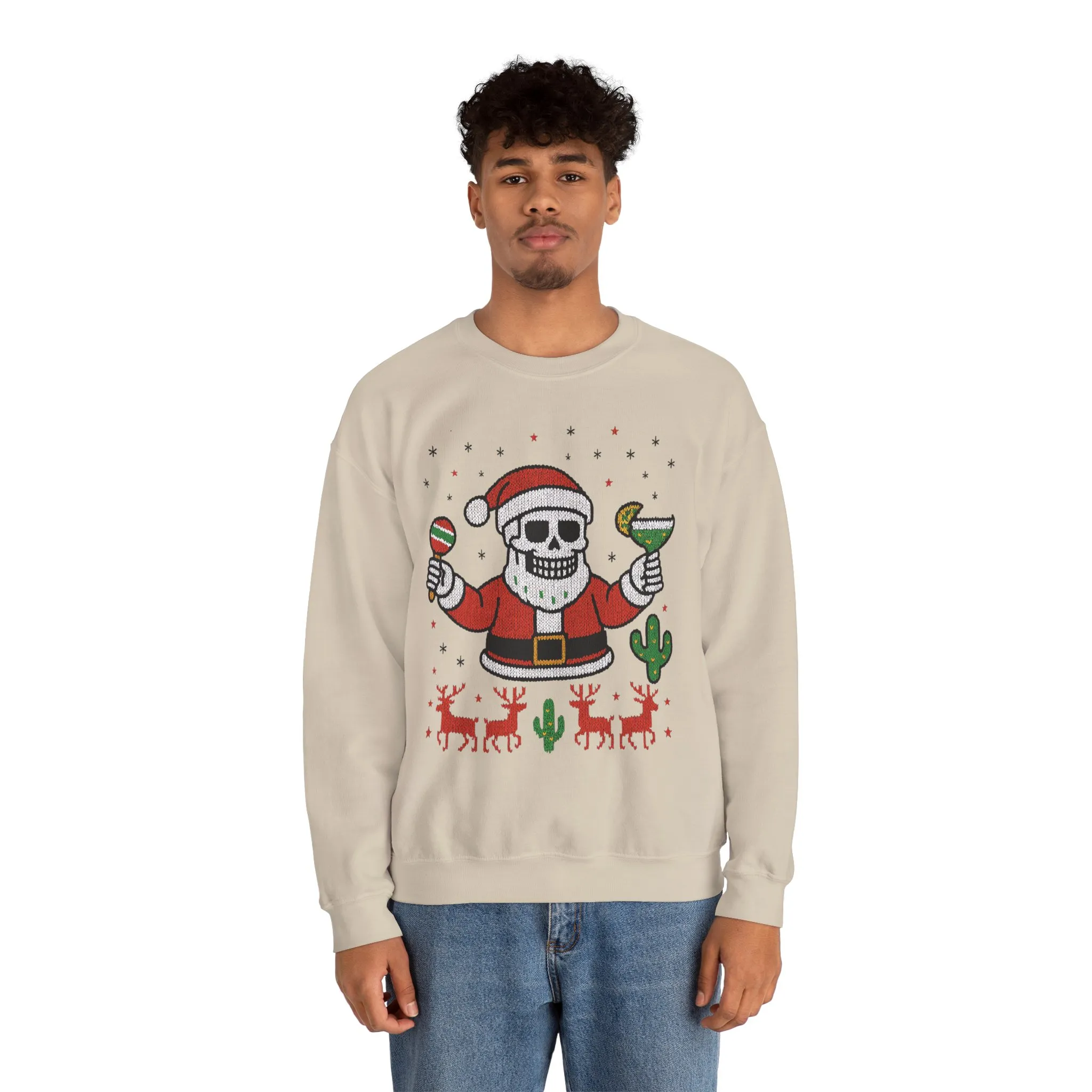 Skeleton Santa Ugly Christmas Sweatshirt for Men, Funny Margarita Holiday Jumper - Image 5
