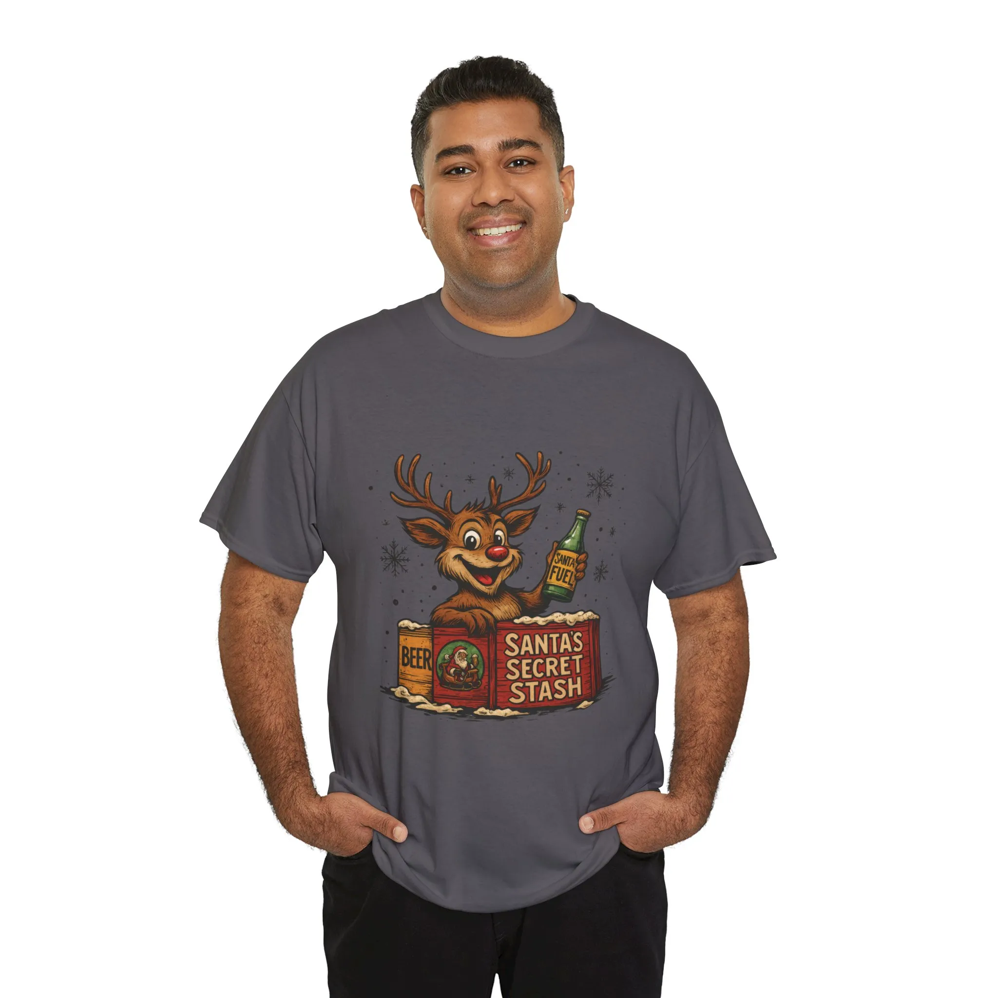 Men's Funny Christmas T-Shirt, Santa's Secret Stash Reindeer Tee - Image 21