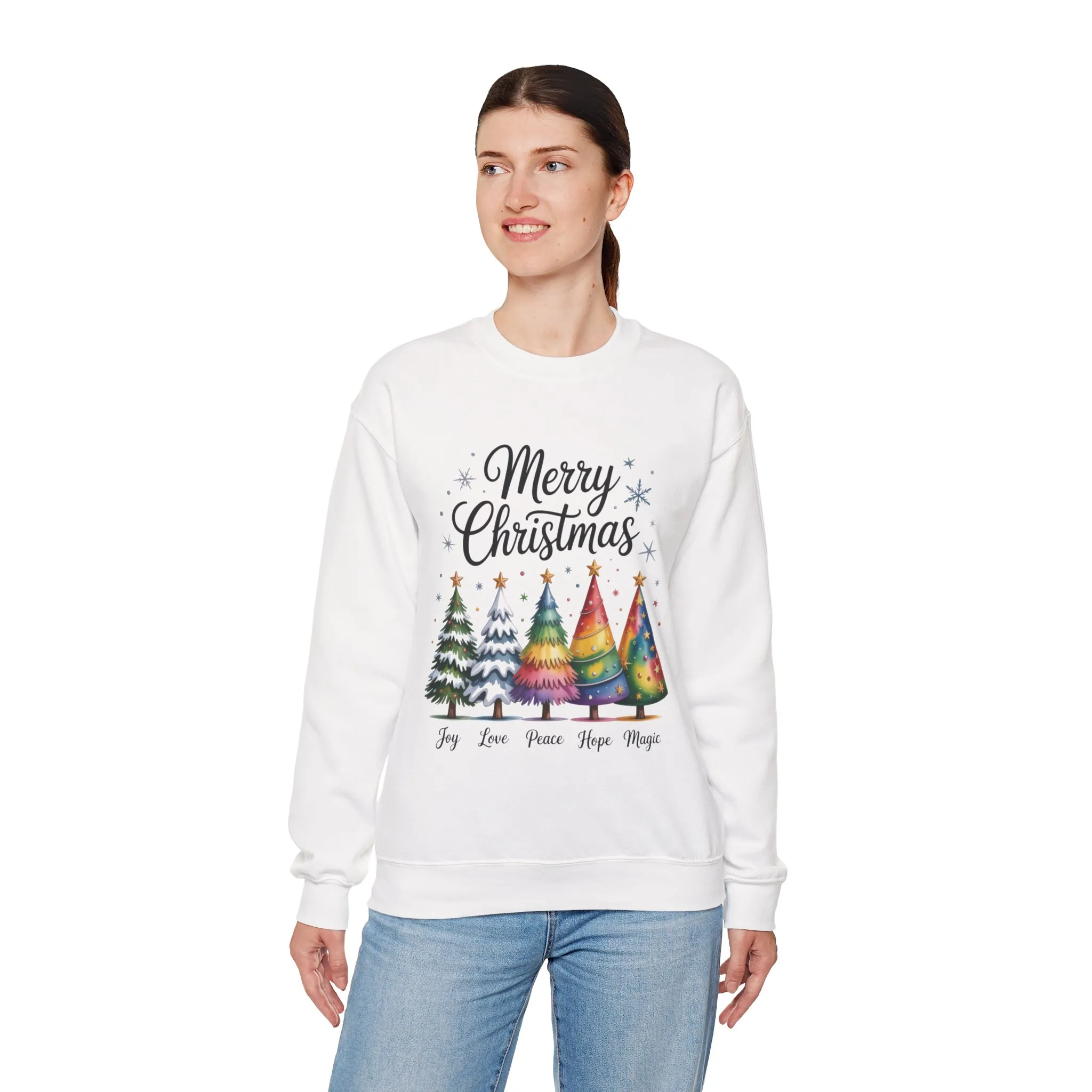 Merry Christmas Women's Sweatshirt, Joy Love Peace Hope Magic Pullover, Women's Heavy Blend™ Crewneck Sweatshirt - Image 6