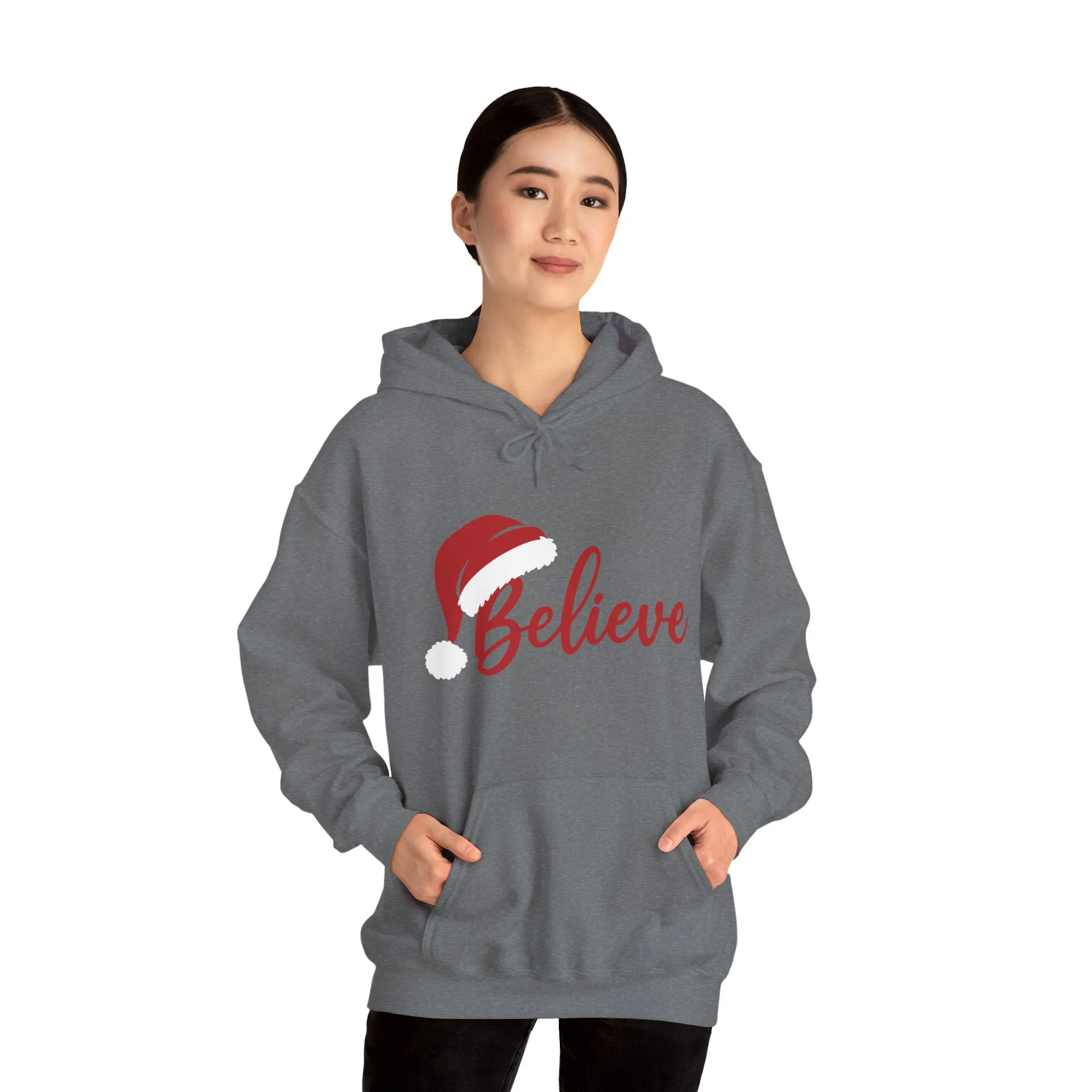 Believe Christmas Women's Hoodie, Minimal Santa Hat Holiday Sweatshirt for Women - Image 11