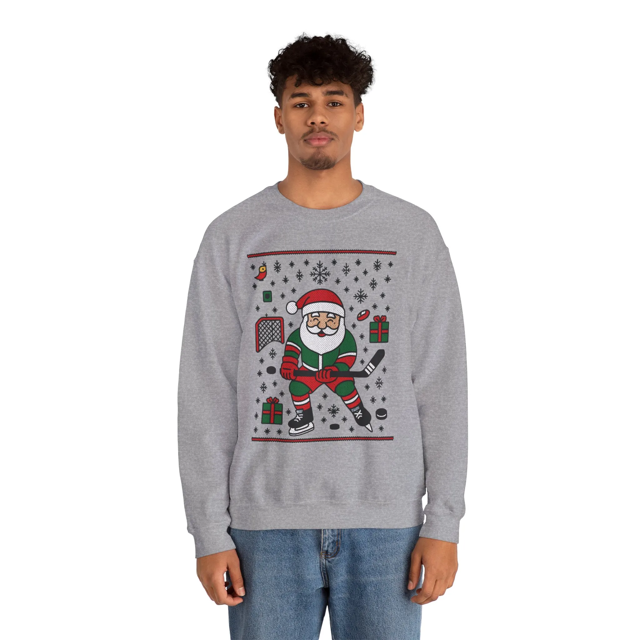 Hockey Santa Men's Christmas Sweatshirt, Funny Sports Holiday Jumper - Image 5