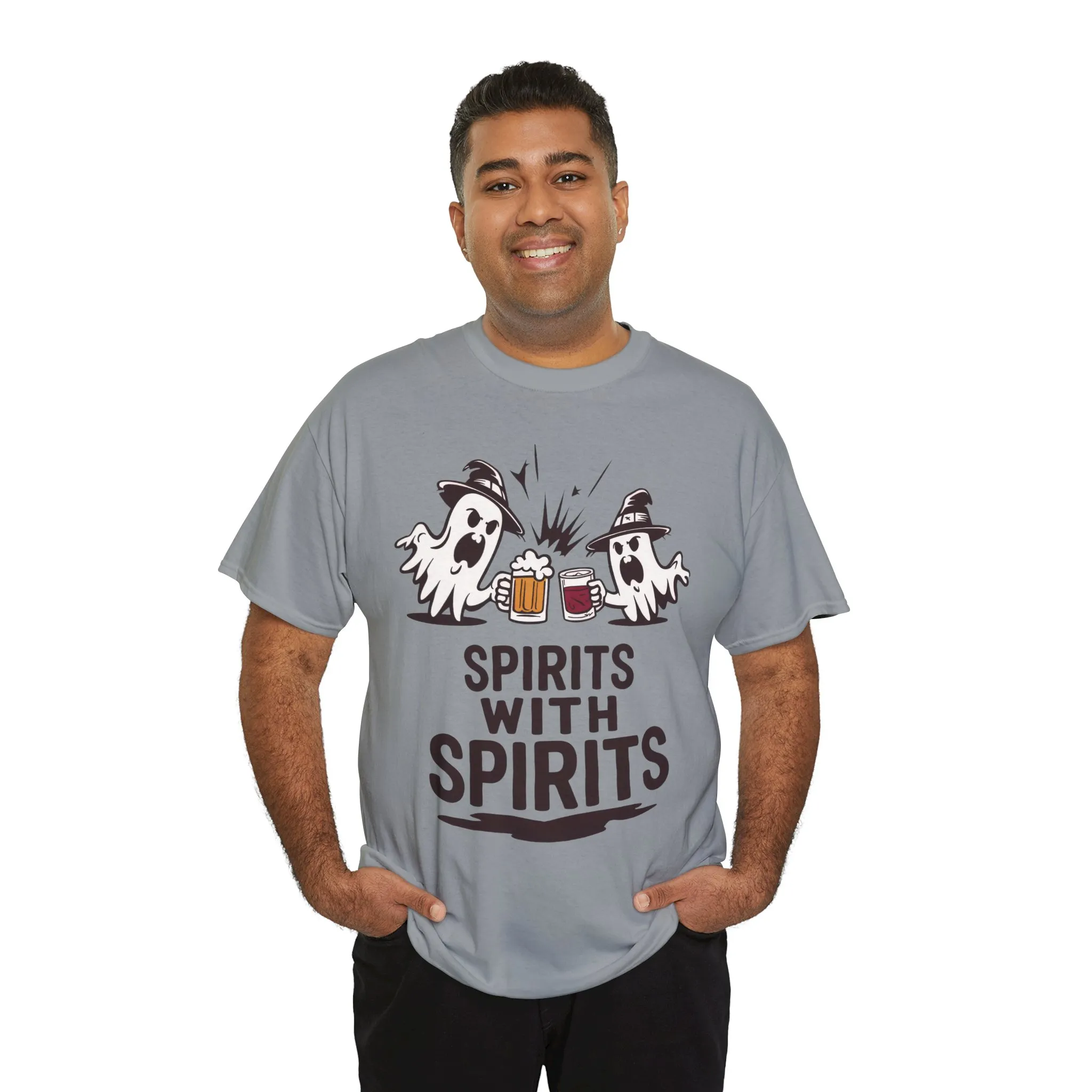 Spirits With Spirits Men's T-Shirt, Funny Ghost Drinking Halloween Party Graphic Tee - Image 12