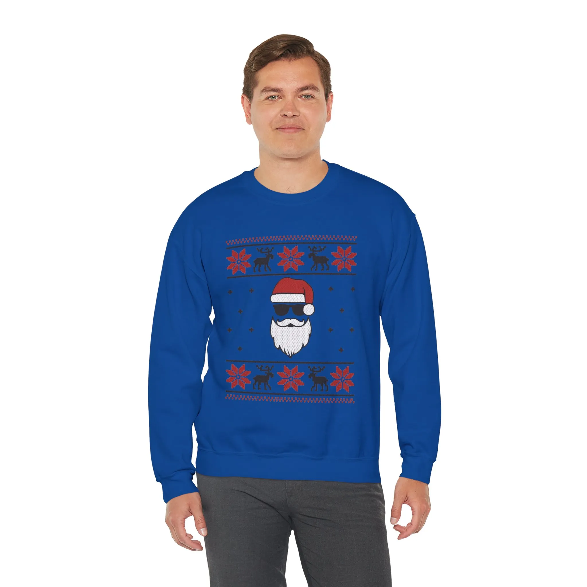 Cool Santa Men's Sweatshirt, Funny Knit Look Pullover, Retro Christmas Sweater Style - Image 24