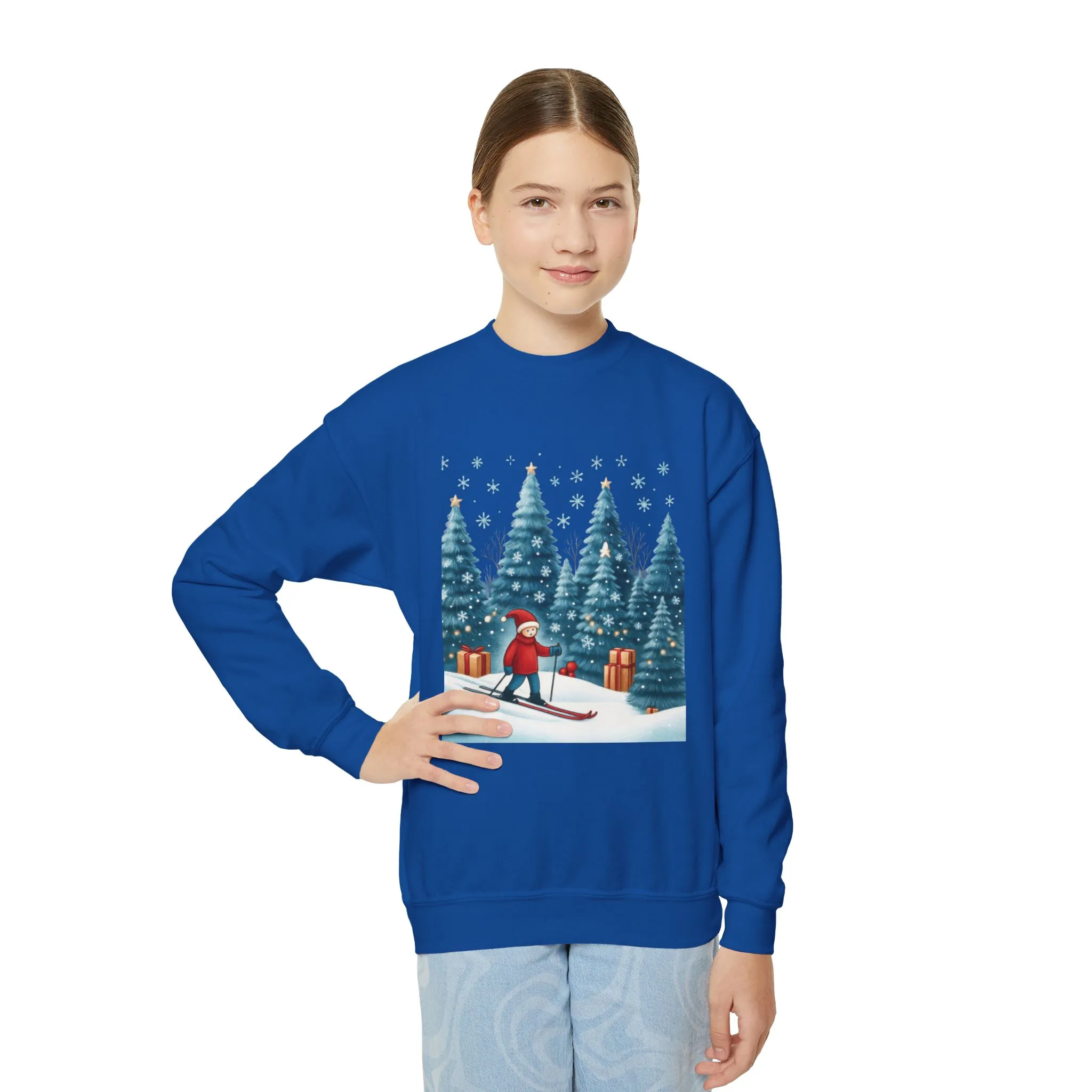 Kids Christmas Skiing Sweatshirt, Cute Holiday Winter Pullover, Youth Crewneck Sweatshirt - Image 8