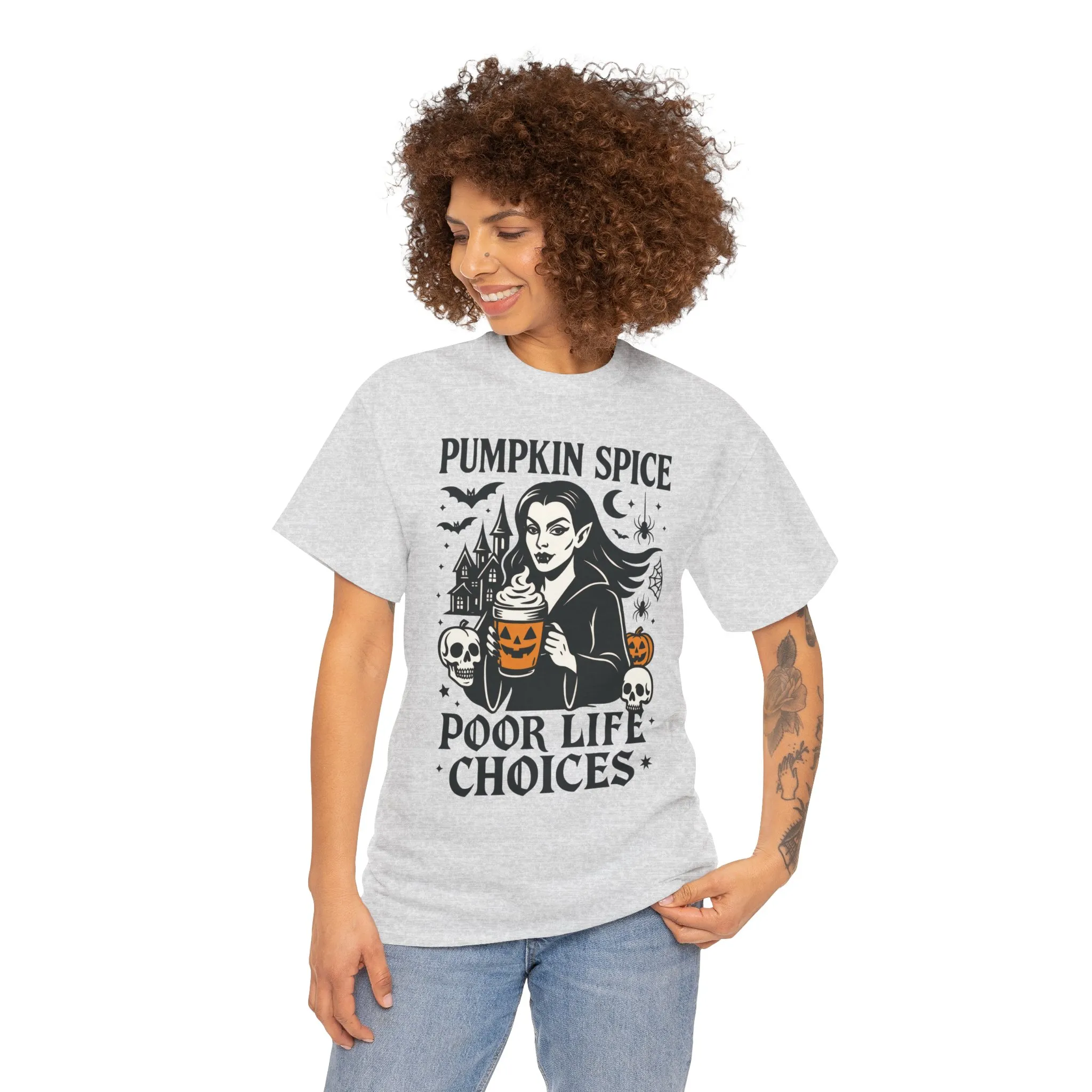 Pumpkin Spice Poor Life Choices Women's T-Shirt, Funny Vampire Coffee Halloween Graphic Tee