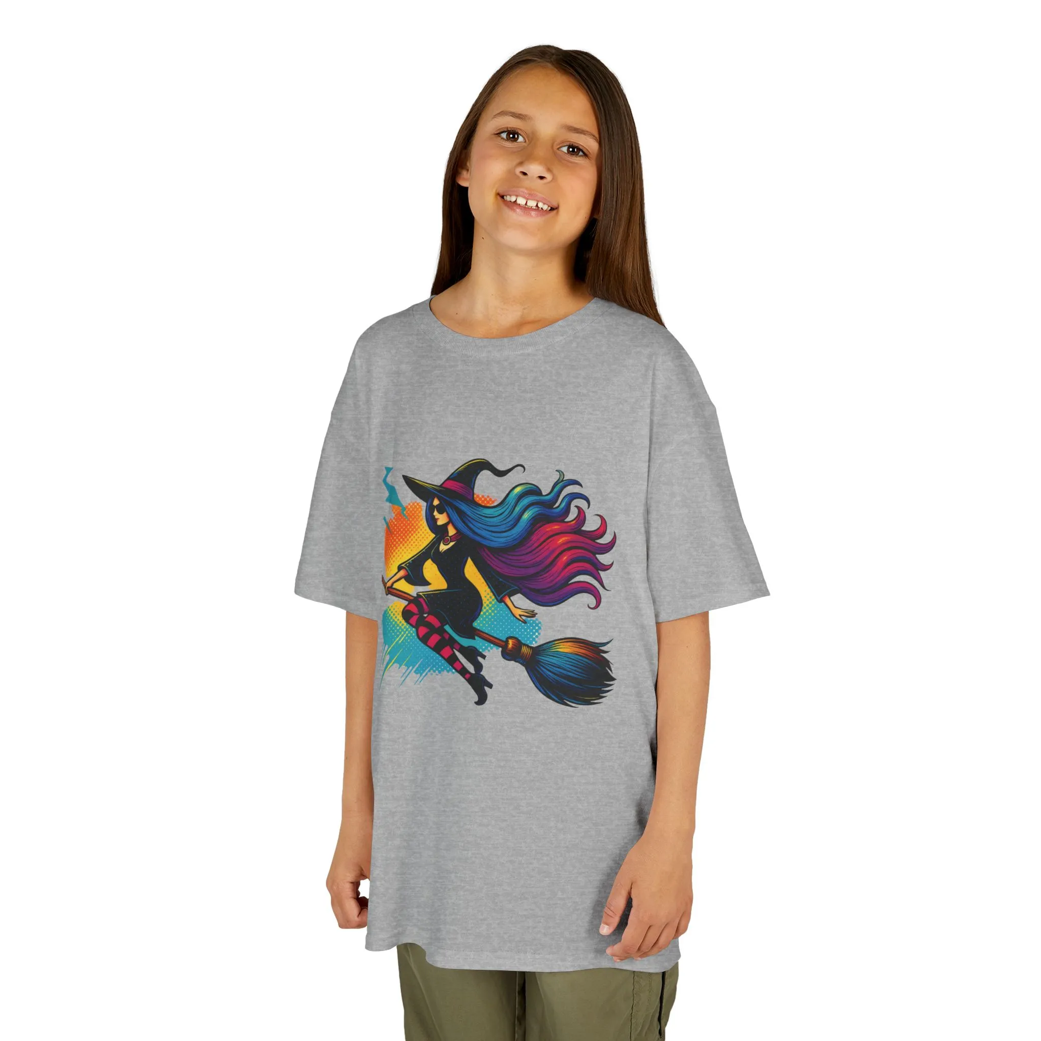 Girls Witch T-Shirt, Colorful Halloween Witch Graphic Tee for Kids, Fun Spooky Broomstick Shirt, Gift for Girls - Image 8