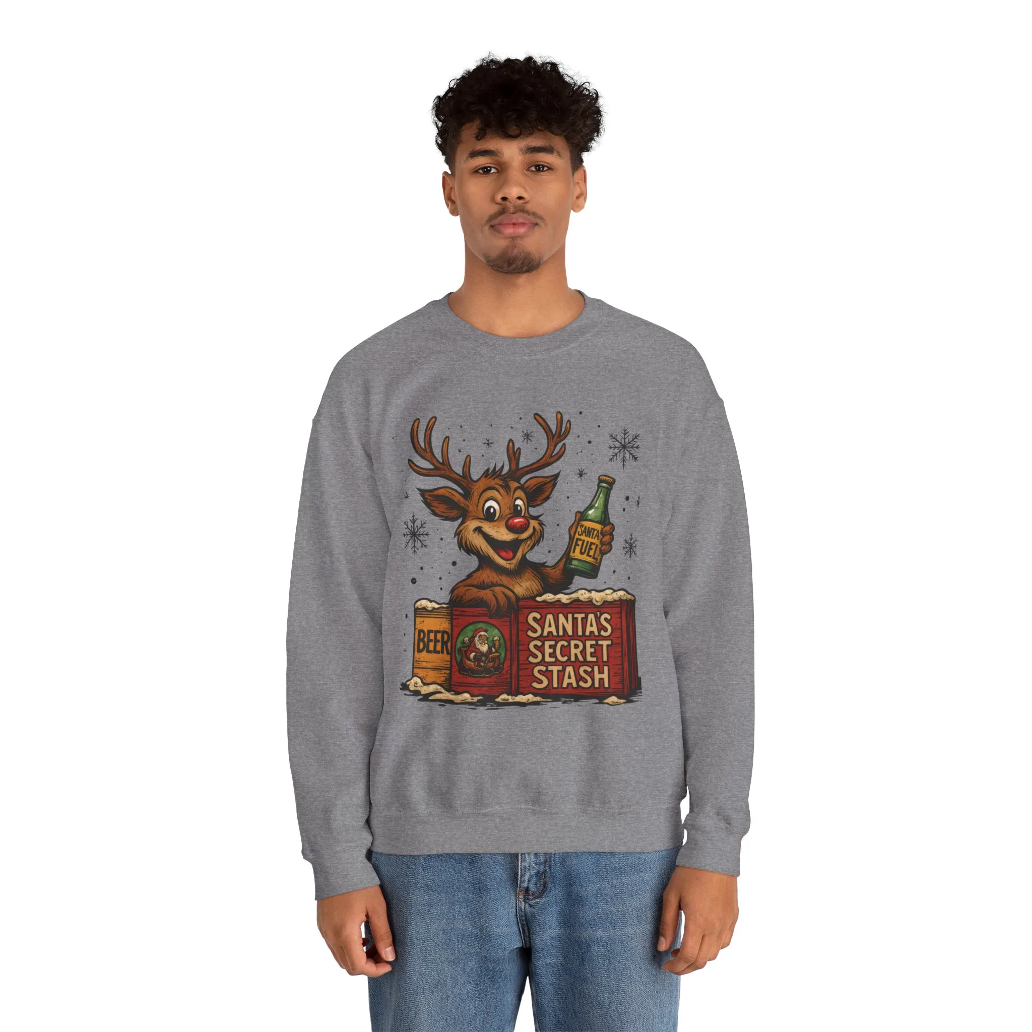 Mens Funny Christmas Sweatshirt, Santa's Secret Stash Reindeer Pullover, Men's Heavy Blend™ Crewneck Sweatshirt - Image 14