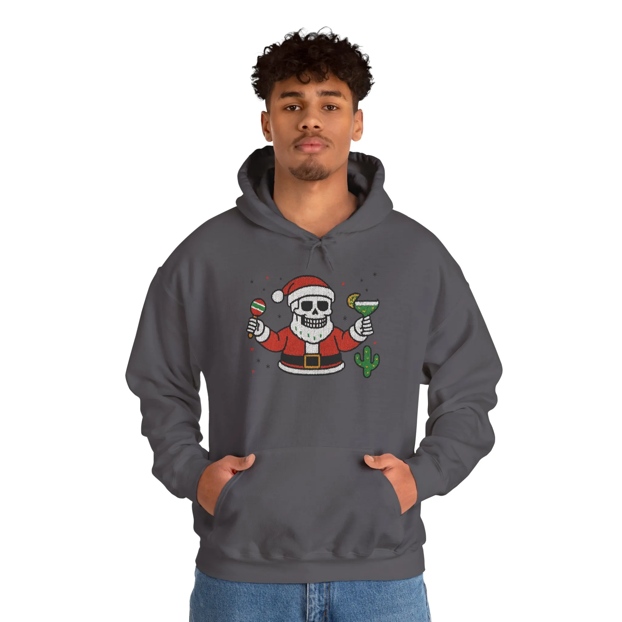 Skeleton Santa Funny Christmas Hoodie for Men, Ugly Margarita Holiday Sweatshirt - Image 19