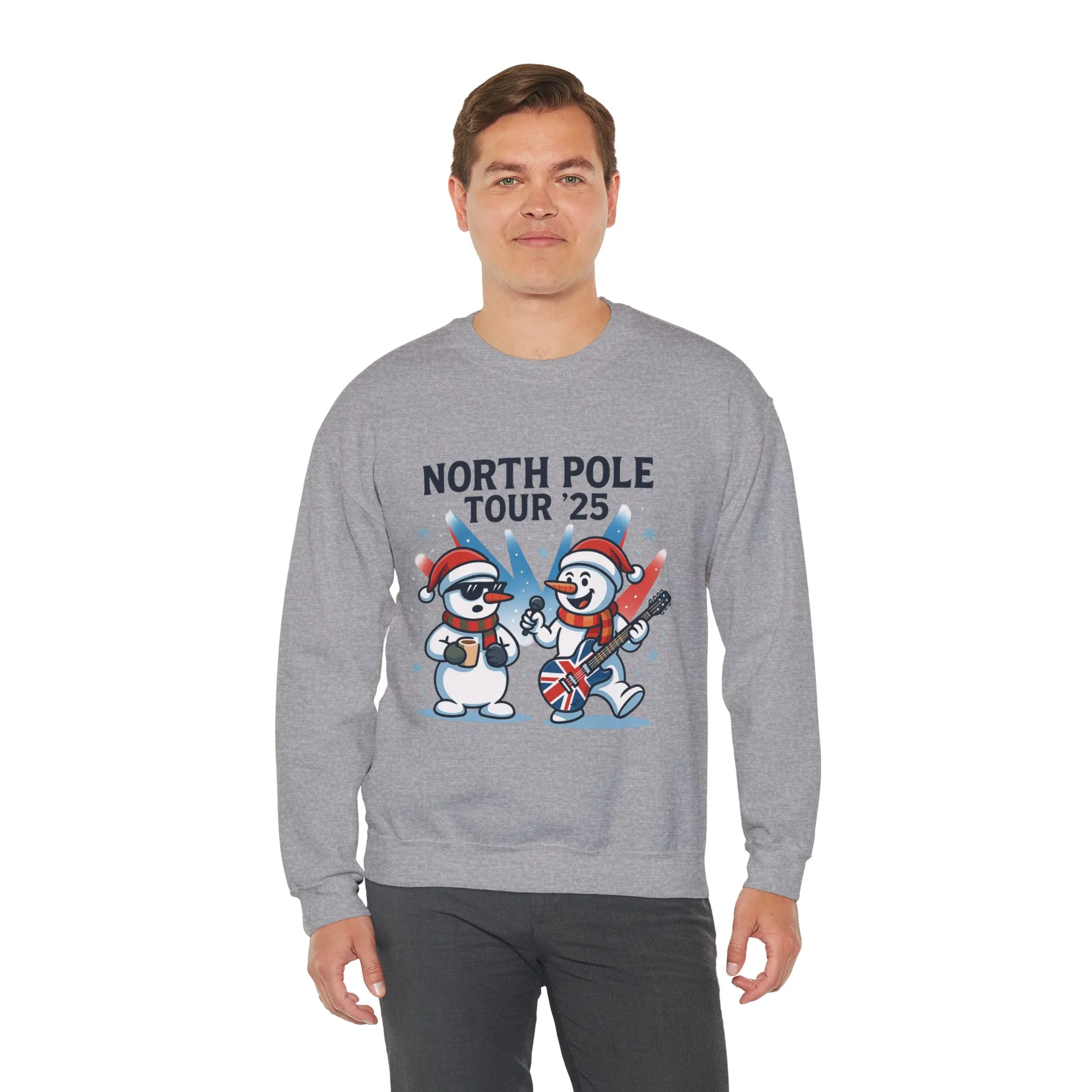 North Pole Tour 25 Men's Christmas Sweatshirt, Funny Rock Band Holiday Jumper - Image 9