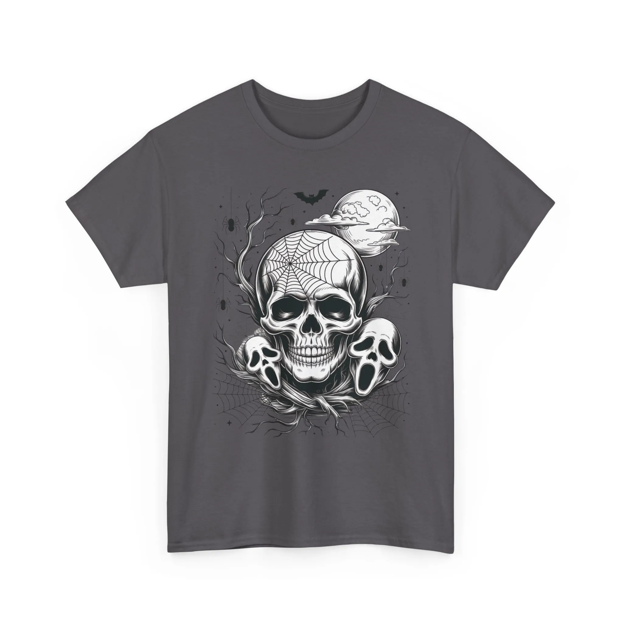 Men's Gothic Skull T-Shirt, Halloween Graphic Tee, Spider Web Moon Horror Shirt, Spooky Skull Graphic Top for Him - Image 22