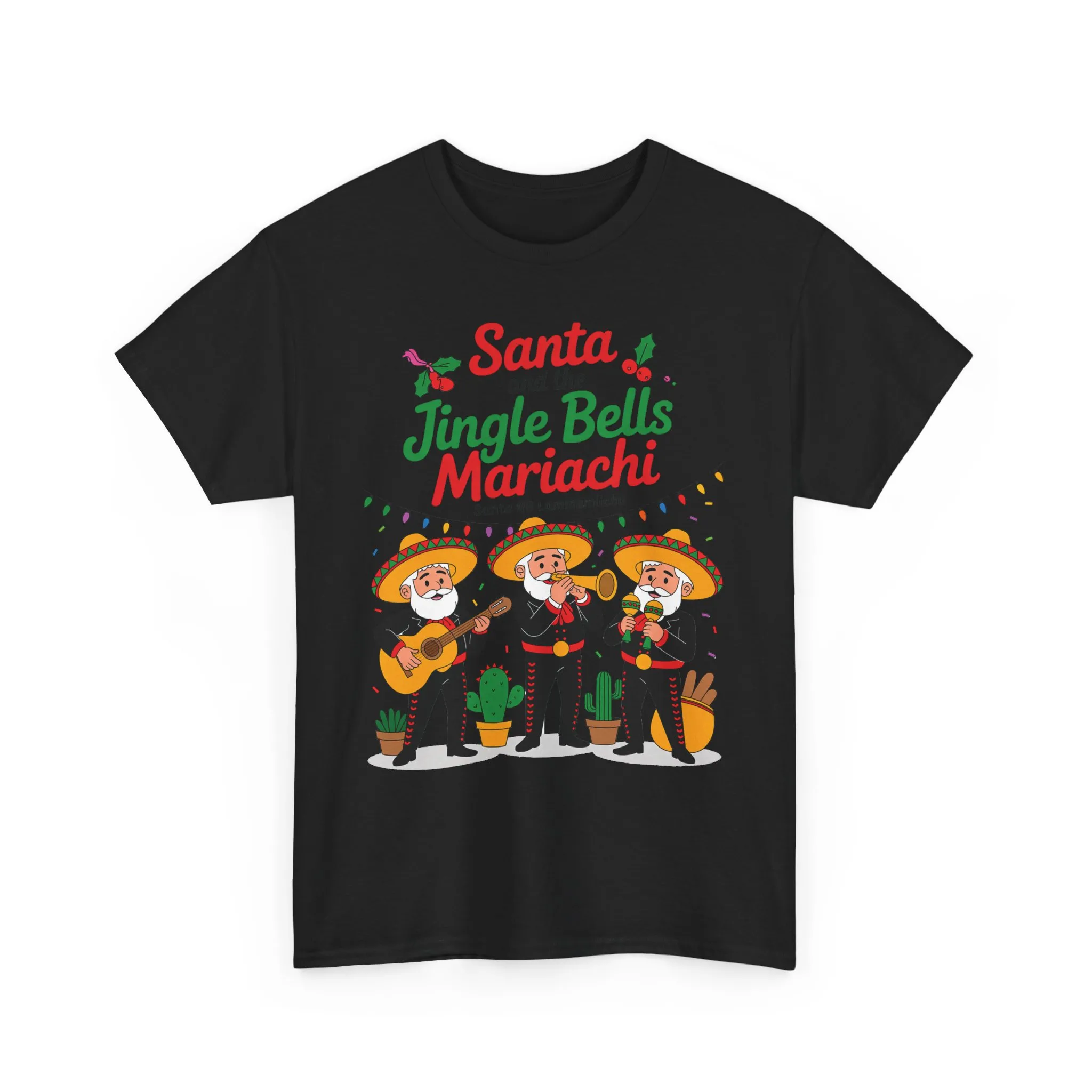 Santa and the Jingle Bells Mariachi, Funny Mexican Christmas T-Shirt, Latin Fiesta Holiday Tee, Navidad Humor Shirt - Image 4