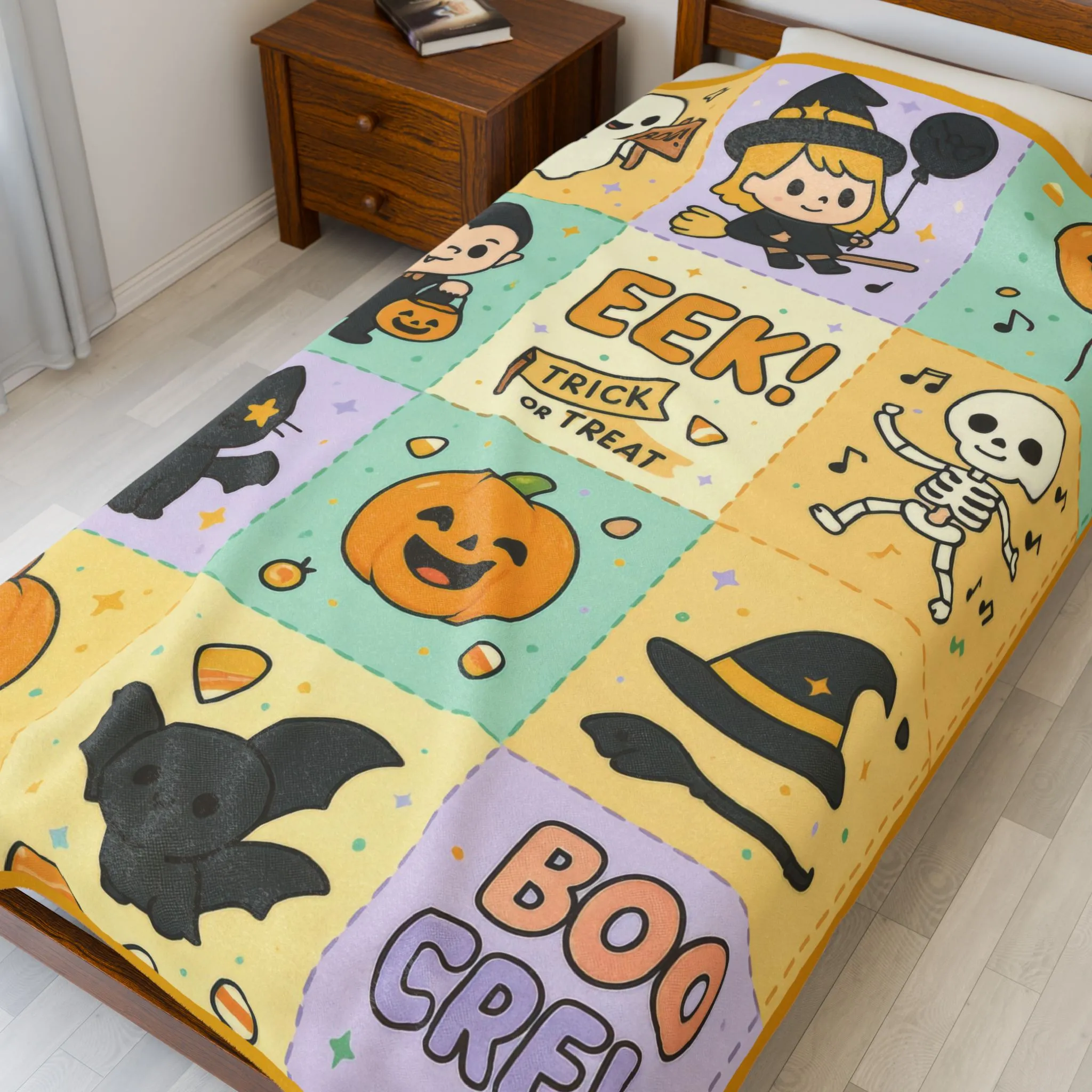 Cute Halloween Blanket for Kids, Pastel Ghosts, Pumpkins Bats, Soft Velveteen Plush Throw Blanket - Image 3