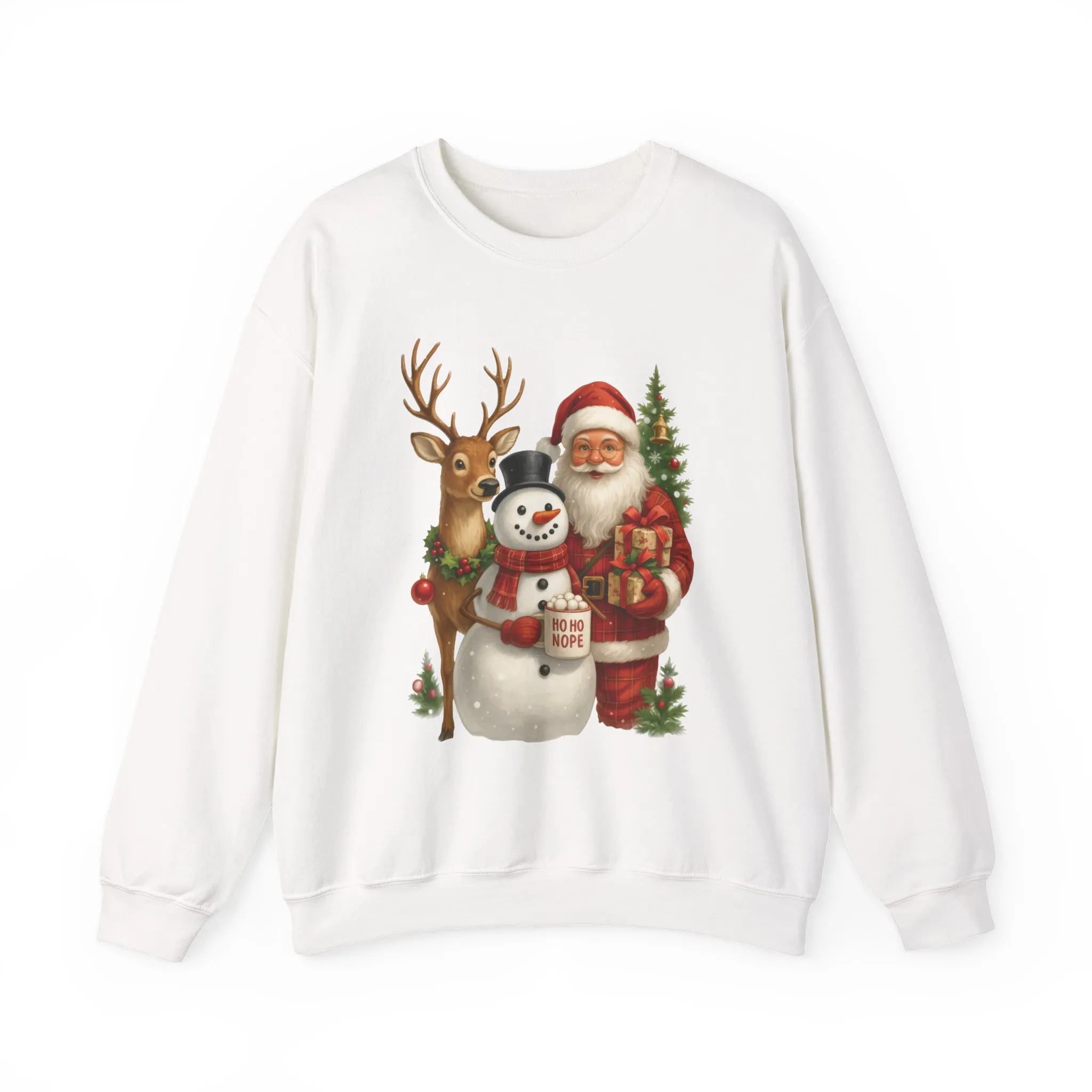 Santa, Snowman - Reindeer Christmas Sweatshirt, Funny Ho Ho Nope Holiday Sweater, Cute Vintage Christmas Jumper for Women - Image 4