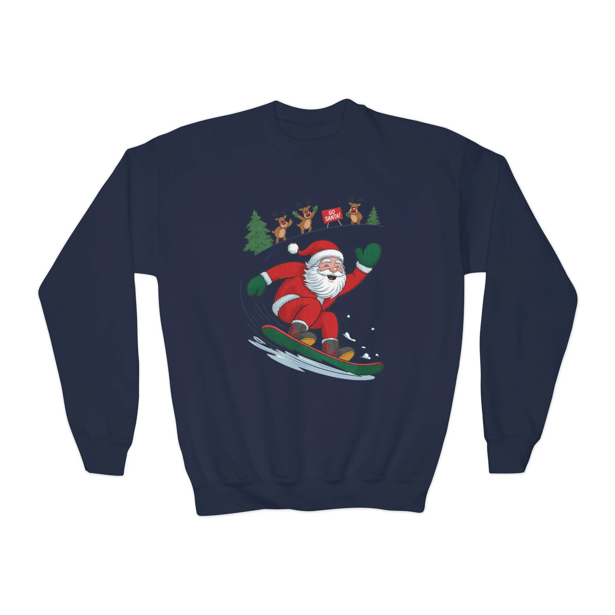 Go Santa Snowboarding Christmas Sweatshirt, Funny Santa - Reindeer Holiday Jumper for Kids, Cute Winter Sports Christmas Youth Sweatshirt - Image 13