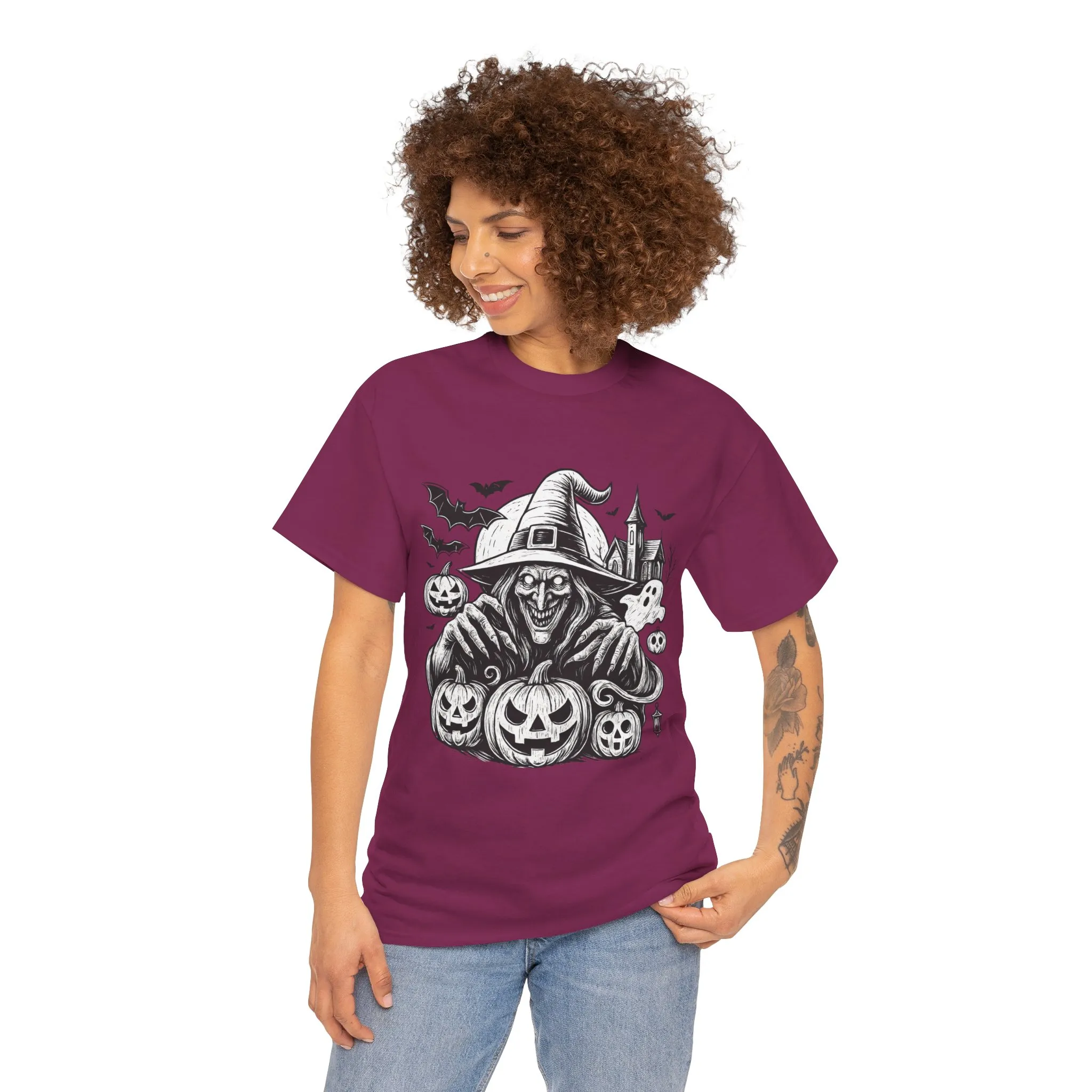 Scary Witch Halloween Shirt Women, Gothic Pumpkin Ghost Tee, Spooky Horror Tee with Bats - Image 20