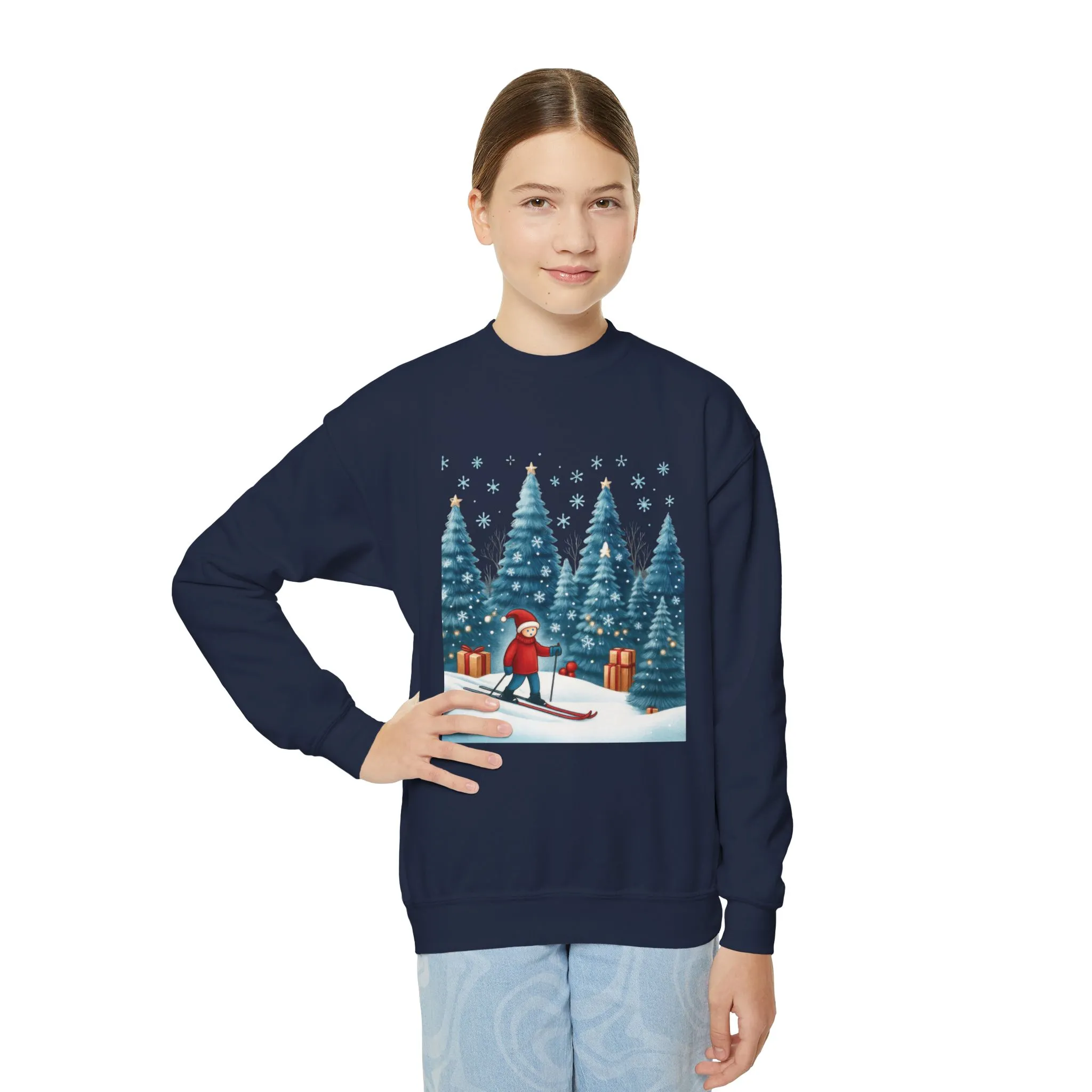 Kids Christmas Skiing Sweatshirt, Cute Holiday Winter Pullover, Youth Crewneck Sweatshirt - Image 10