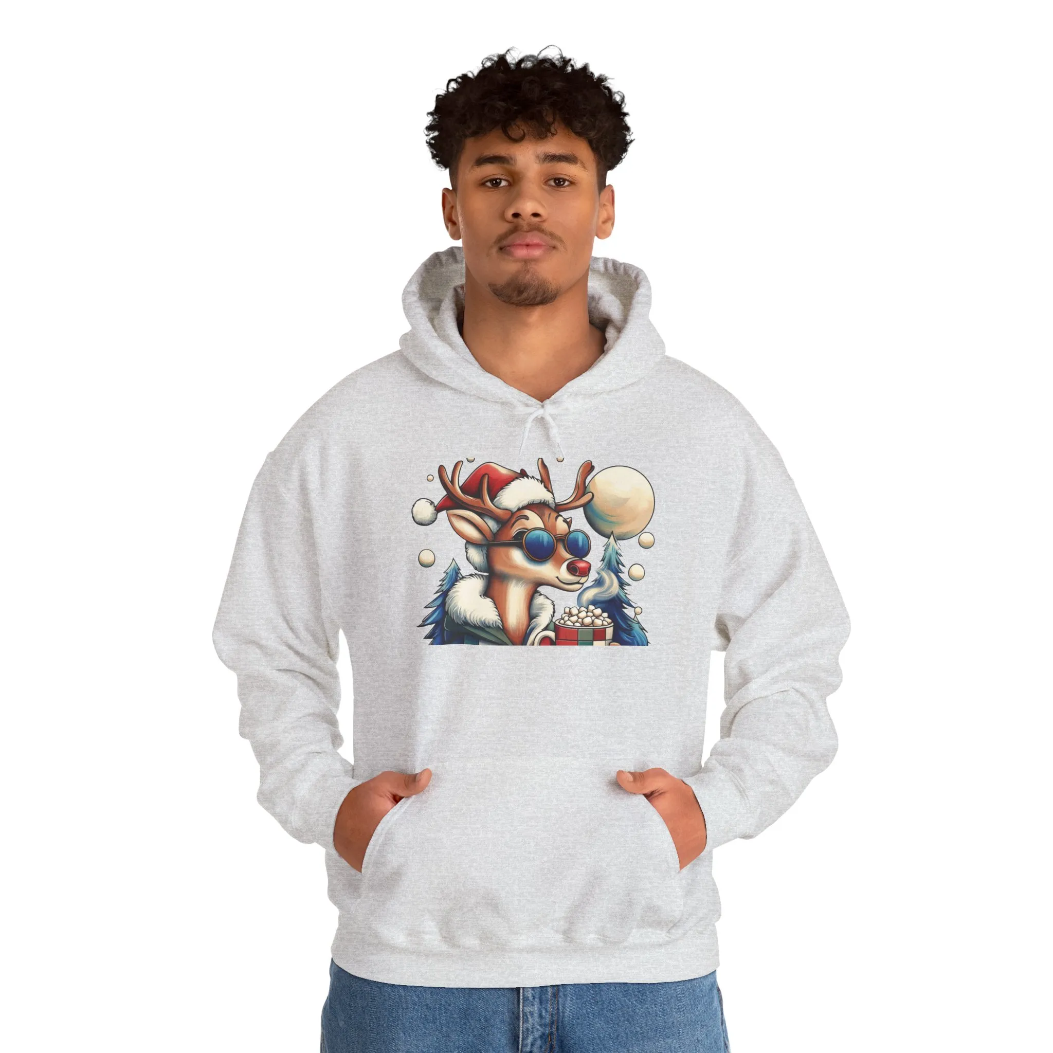 Cool Reindeer Christmas Hoodie, Funny Holiday Hot Cocoa Pullover for Men - Image 7