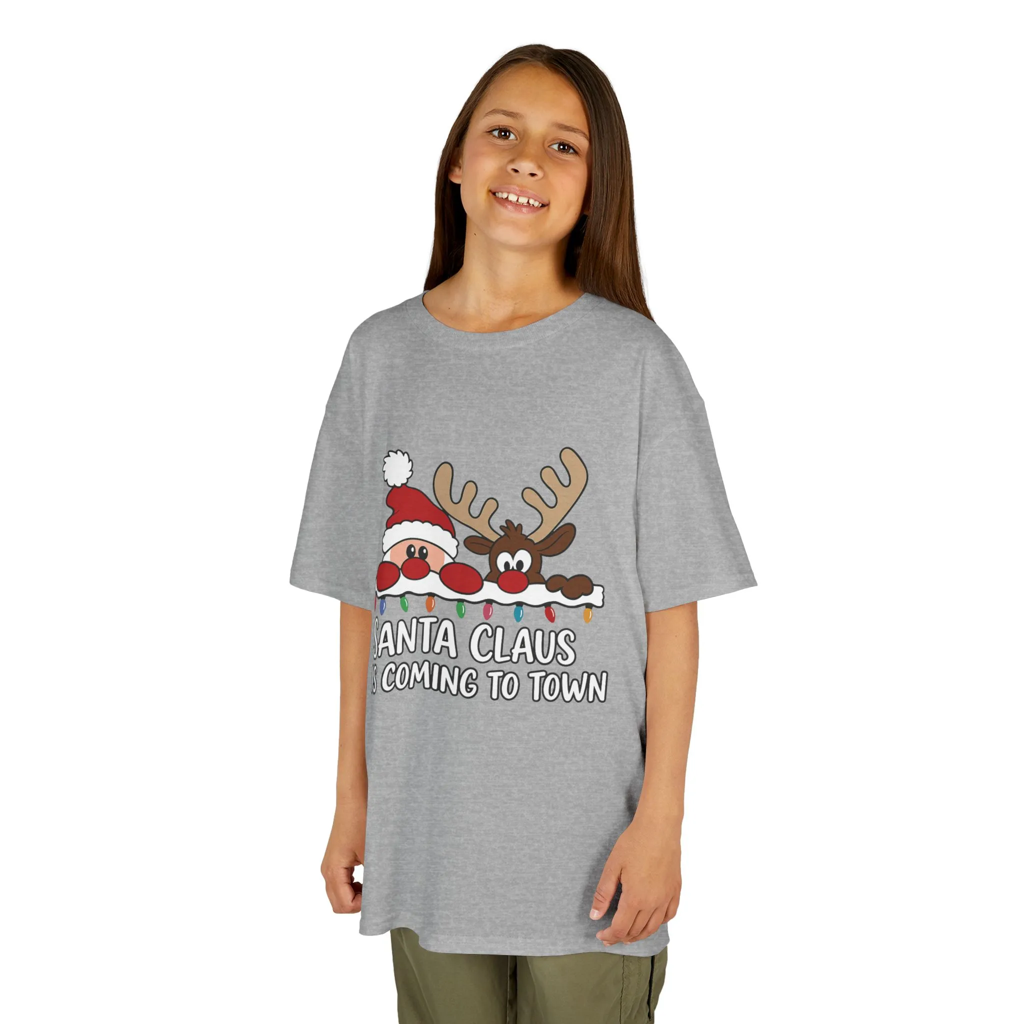 Santa Claus Is Coming to Town Kids Christmas T-Shirt, Cute Reindeer - Santa Holiday Tee - Image 6