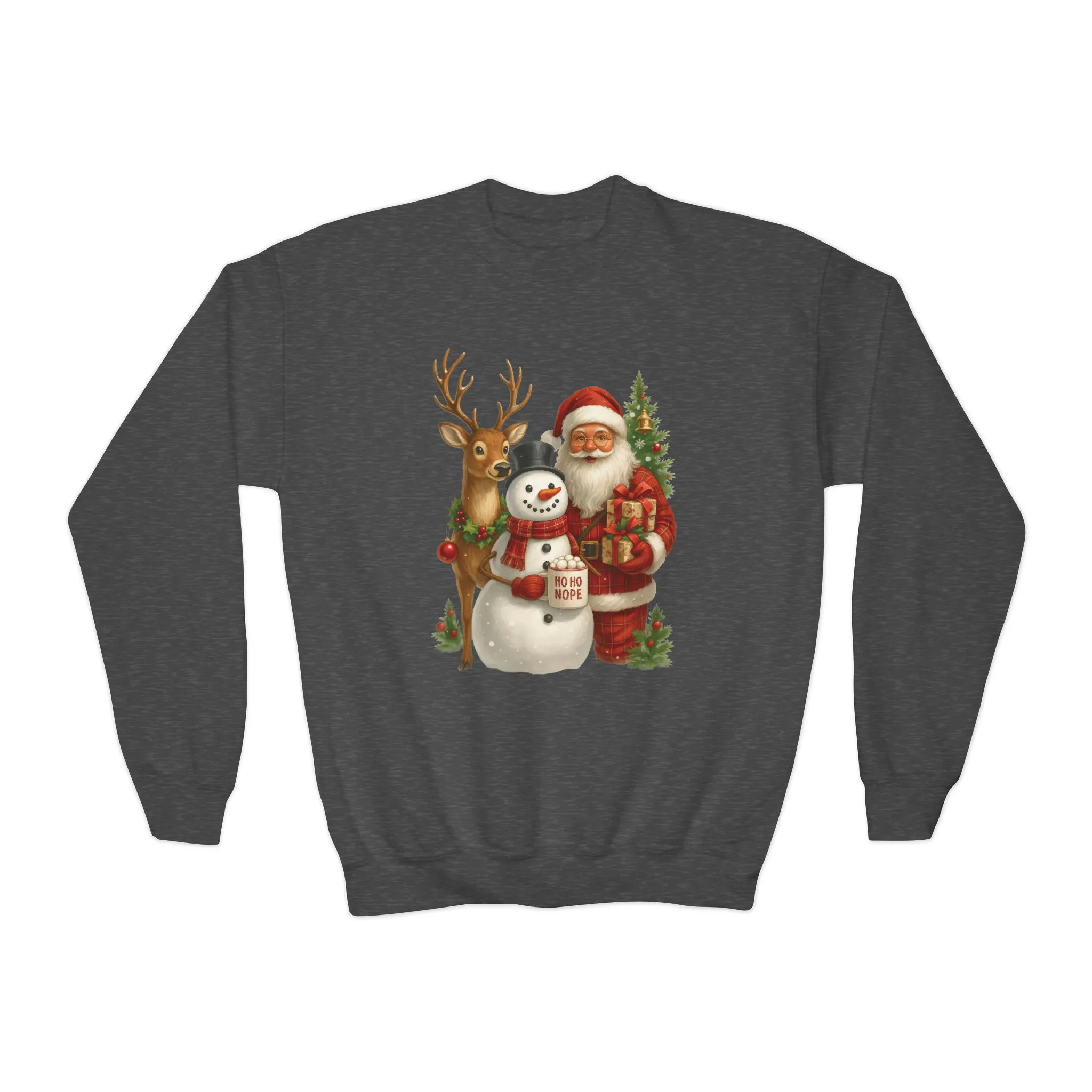 Kids Santa, Snowman - Reindeer Christmas Sweatshirt, Cute Ho Ho Nope Holiday Jumper, Funny Santa Sweater for Girls - Image 13