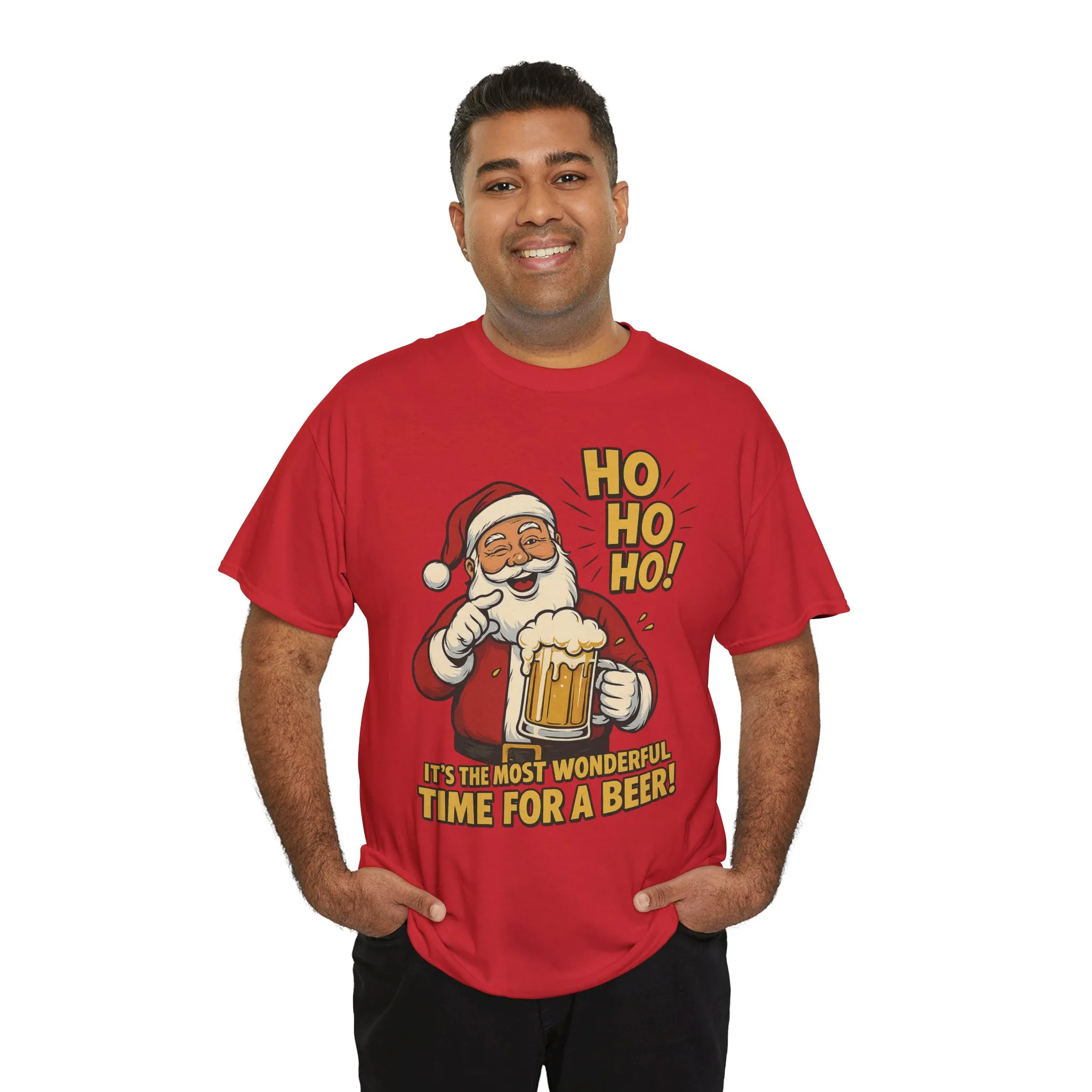 Funny Santa Beer Christmas T-Shirt, Men's Holiday Party Tee - Image 3