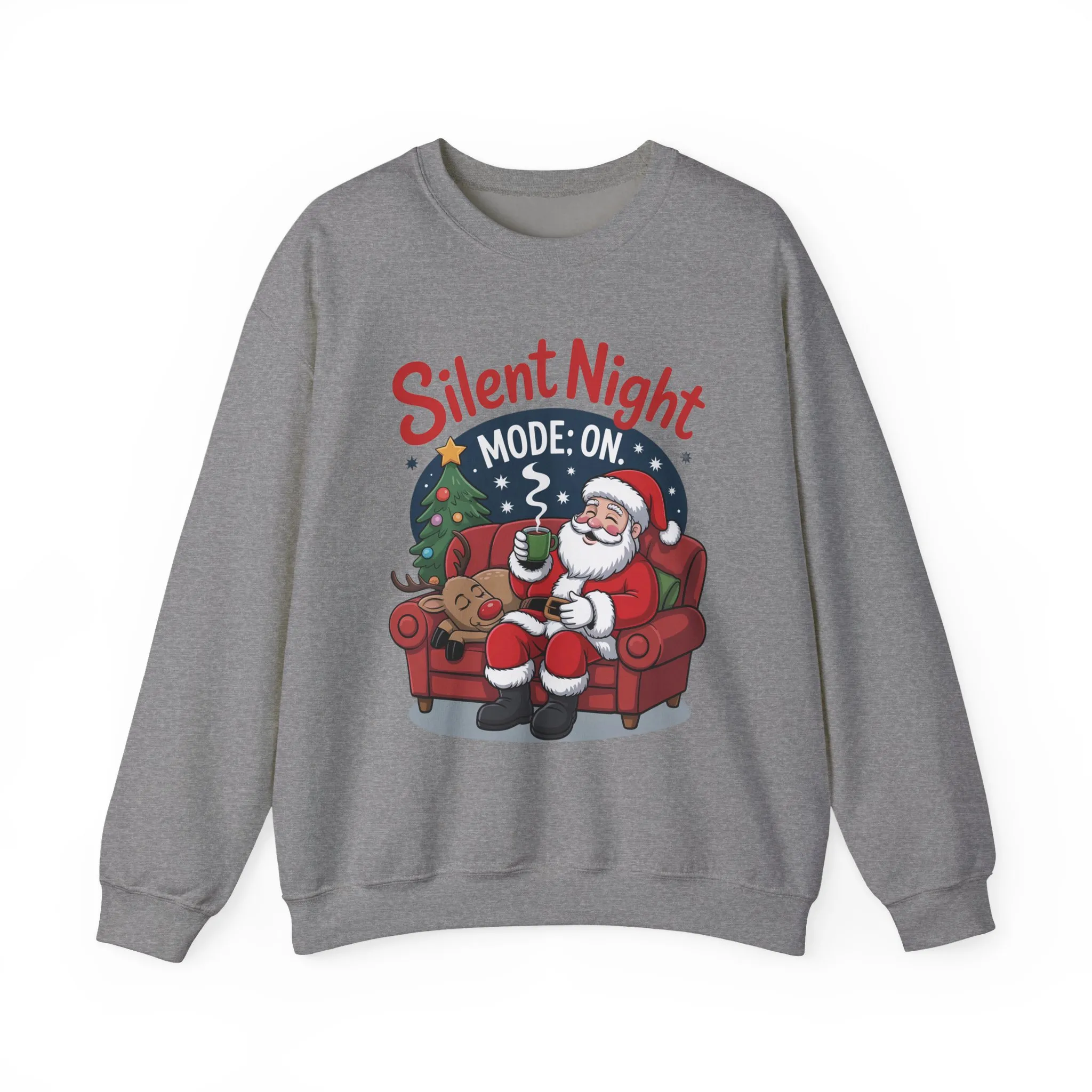 Silent Night Mode On Christmas Sweatshirt, Funny Relaxed Santa - Reindeer Sweater, Cozy Holiday Jumper for Women - Image 13
