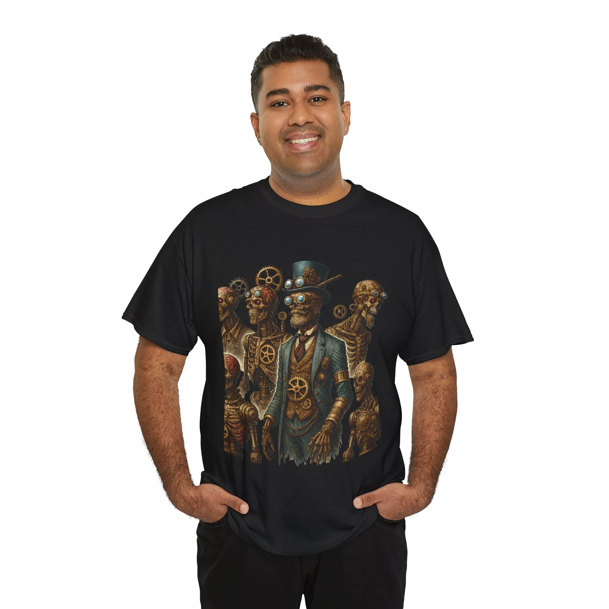 Steampunk Skeleton Gentleman T-Shirt, Vintage Mechanical Robot Skull Design, Gothic Industrial Cyberpunk Tee for Men - Image 9