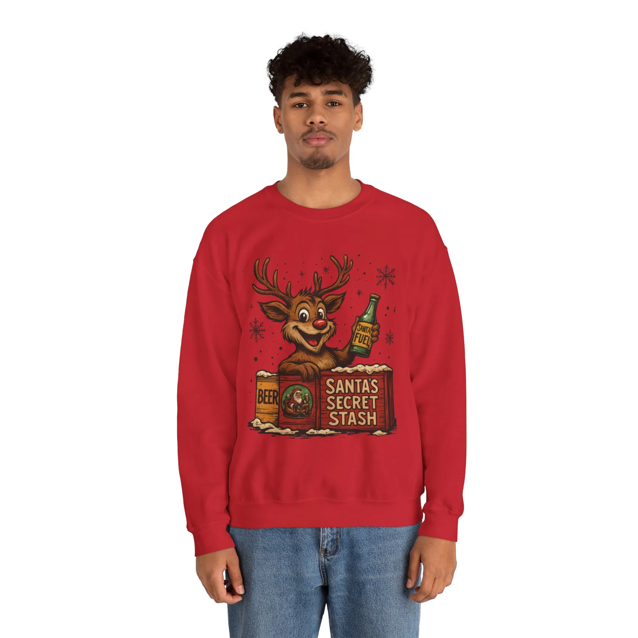 Mens Funny Christmas Sweatshirt, Santa's Secret Stash Reindeer Pullover, Men's Heavy Blend™ Crewneck Sweatshirt - Image 26