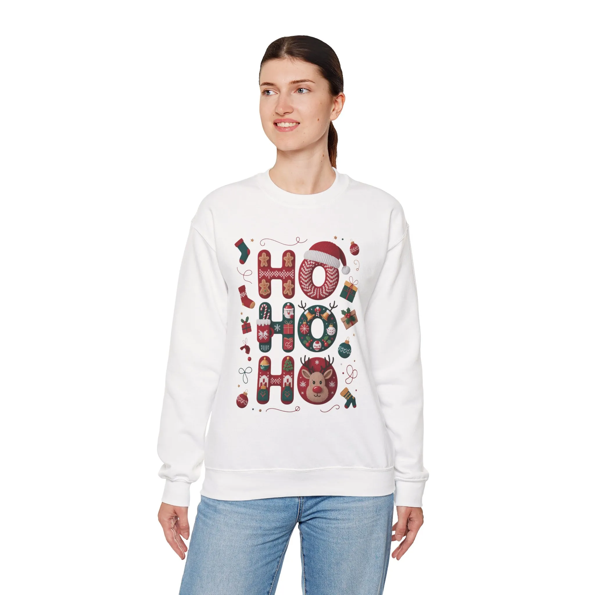 Ho Ho Ho Christmas Sweatshirt, Cute Women's Holiday Hoodie - T-Shirt, Festive Gingerbread - Reindeer Design, Cozy Winter Christmas Jumper - Image 6
