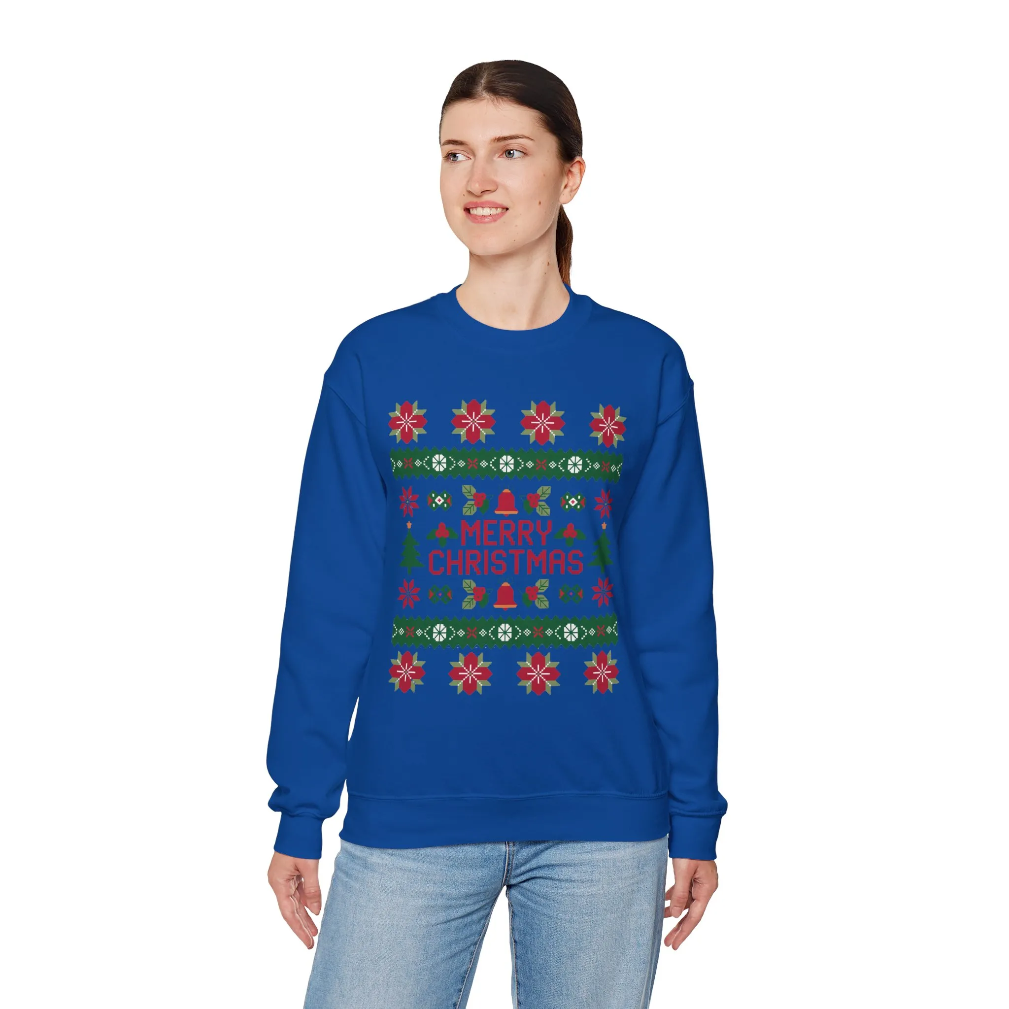 Merry Christmas Women's Sweatshirt, Cozy Ugly Sweater Look Pullover, Festive Knit Style Jumper - Image 21