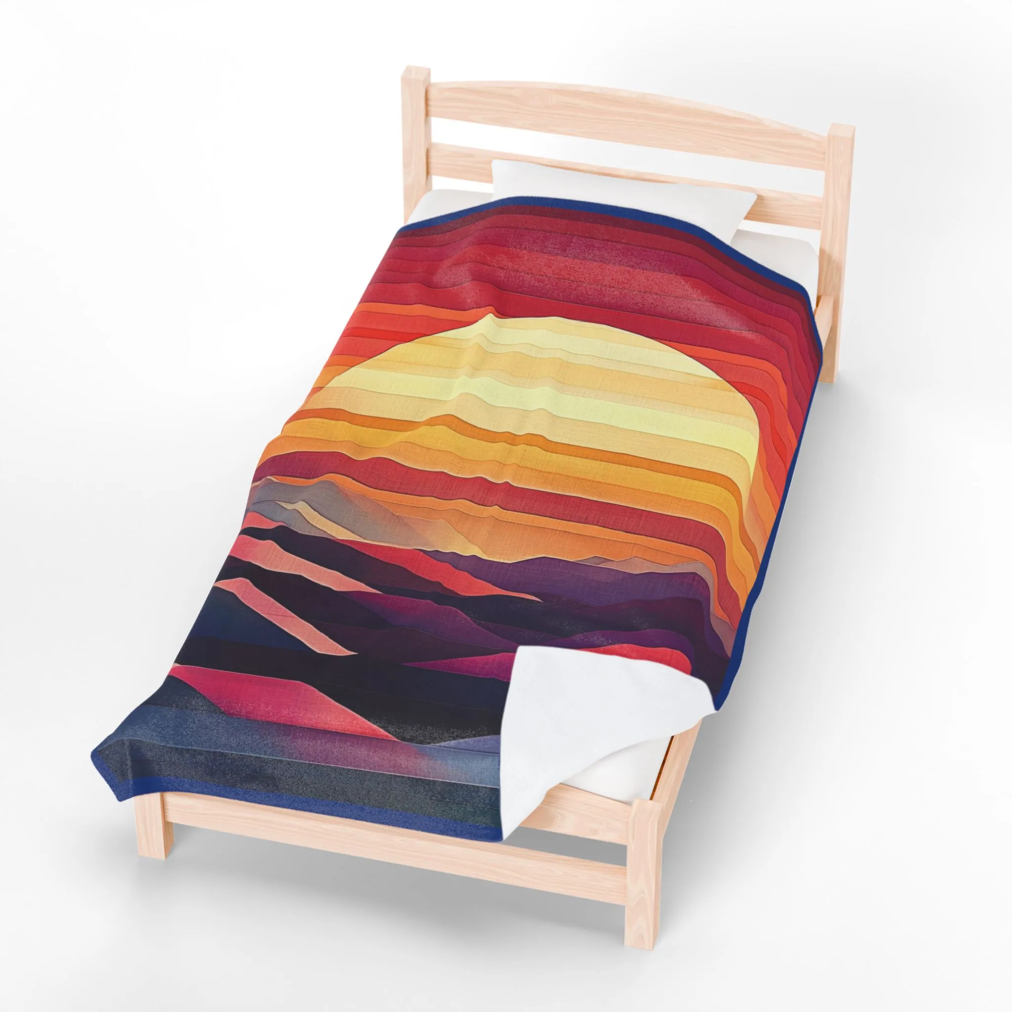 Abstract Sunset Mountain Velveteen Plush Blanket, Geometric Boho Landscape Throw Blanket, Warm Cozy Modern Art Home Decor Gift - Image 5